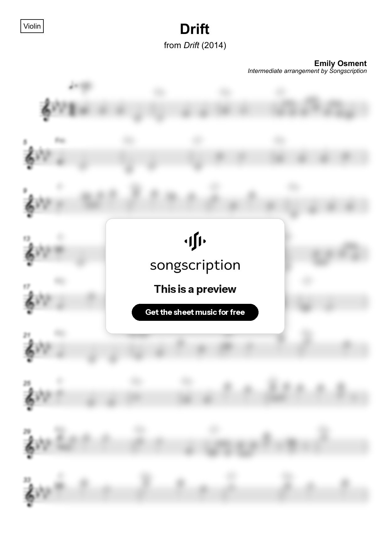 Intermediate Violin Sheet Music for "Drift" by Emily Osment