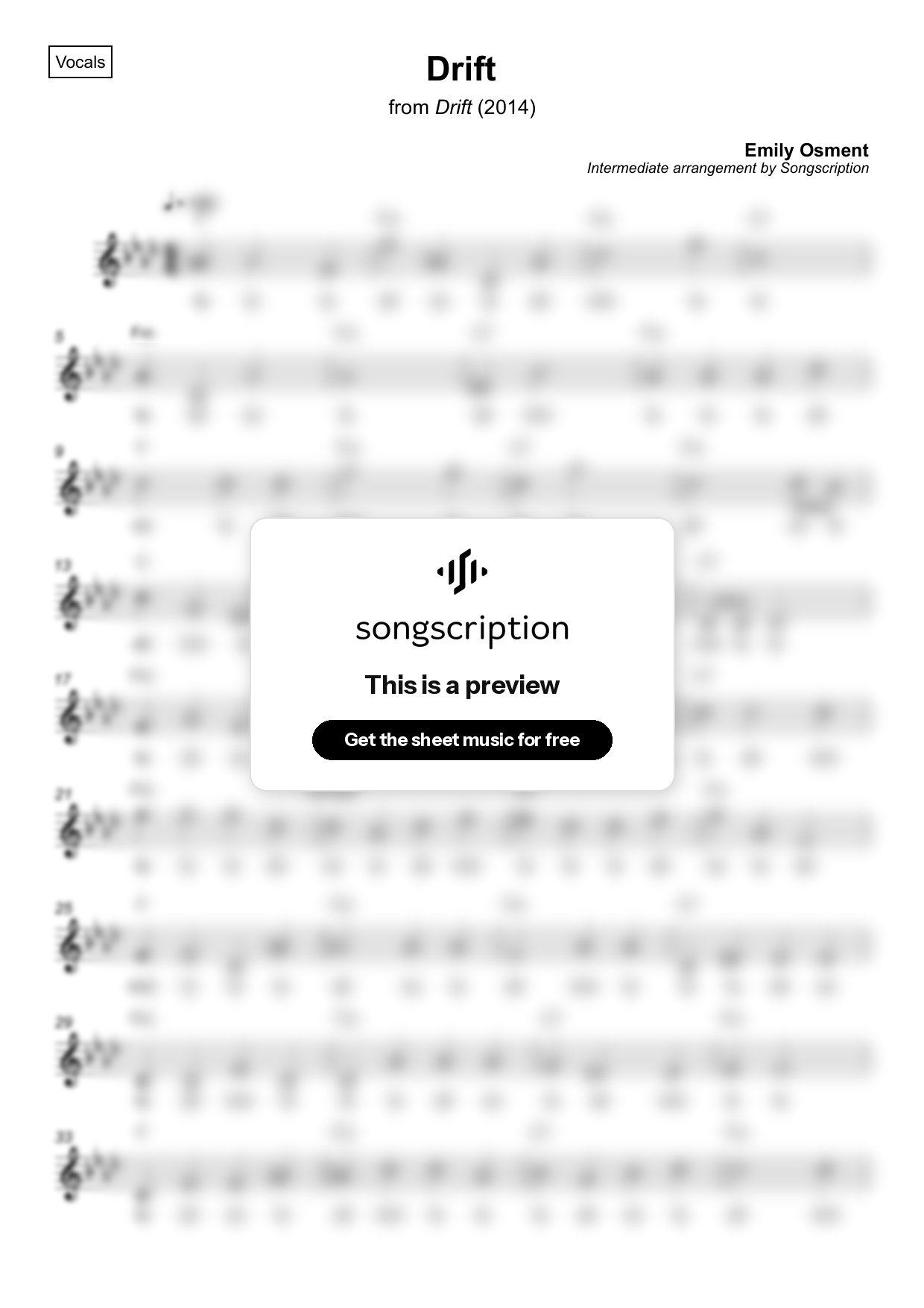 Intermediate Vocals Sheet Music for "Drift" by Emily Osment