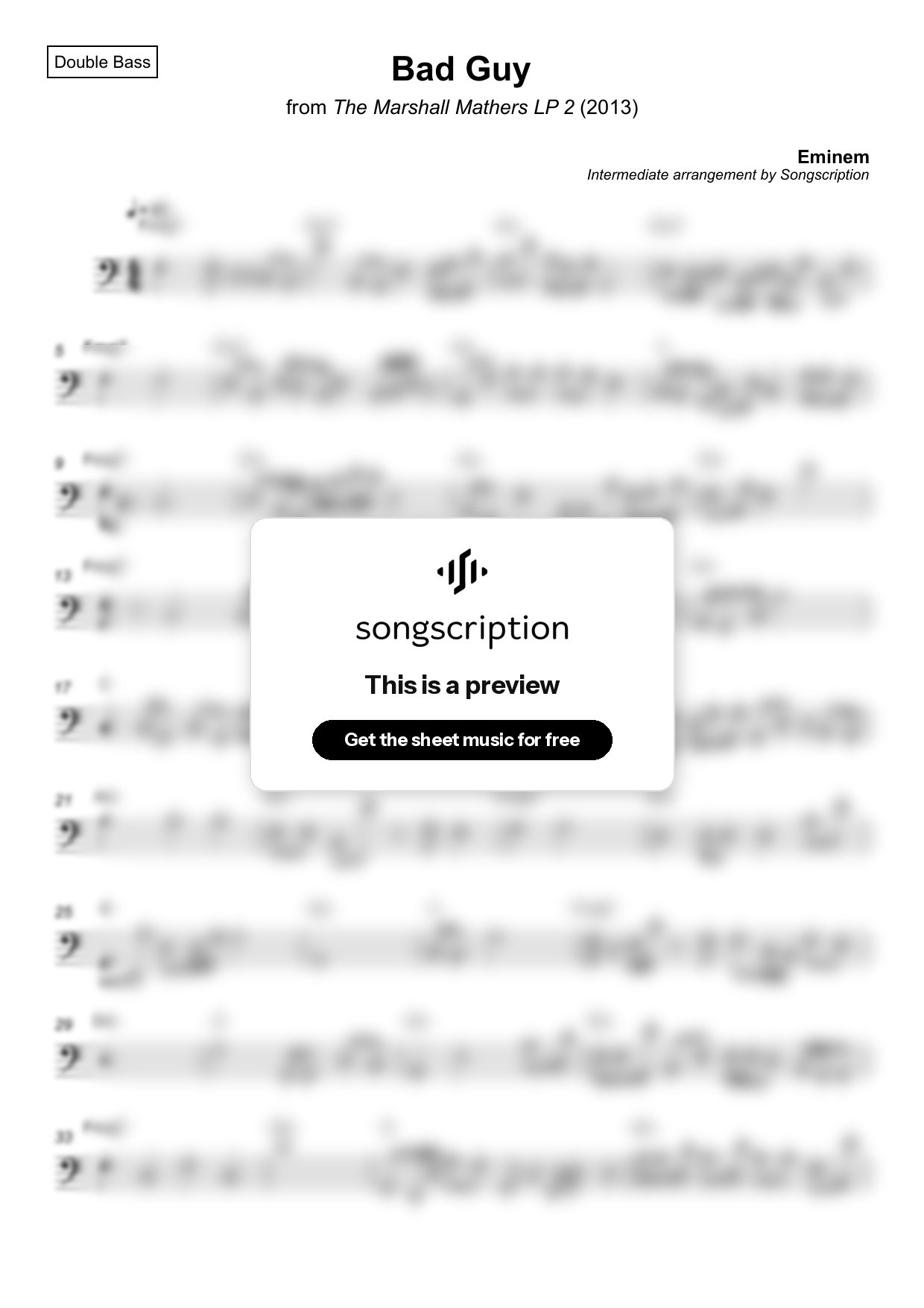 Intermediate Double Bass Sheet Music for "Bad Guy" by Eminem