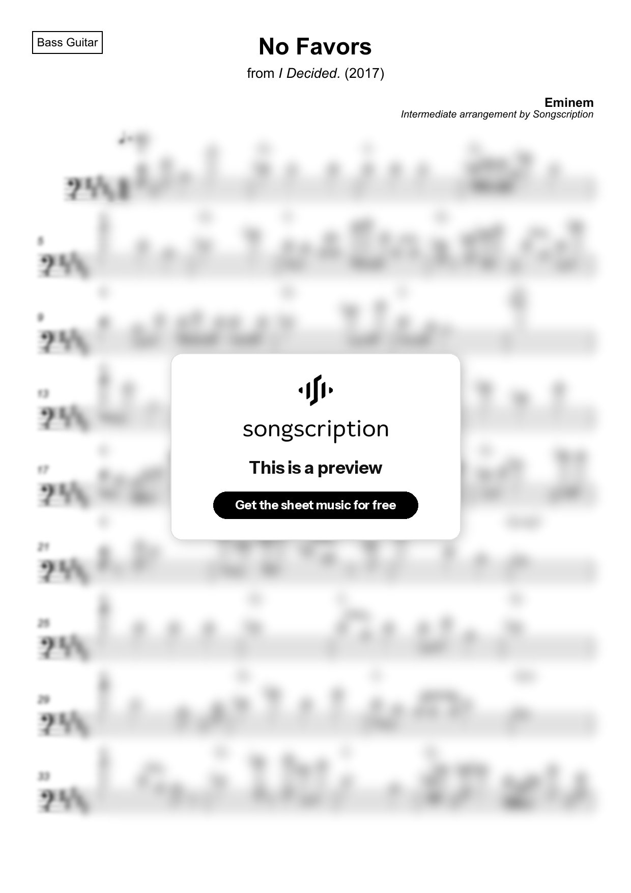 Intermediate Bass Guitar Sheet Music for "No Favors" by Eminem
