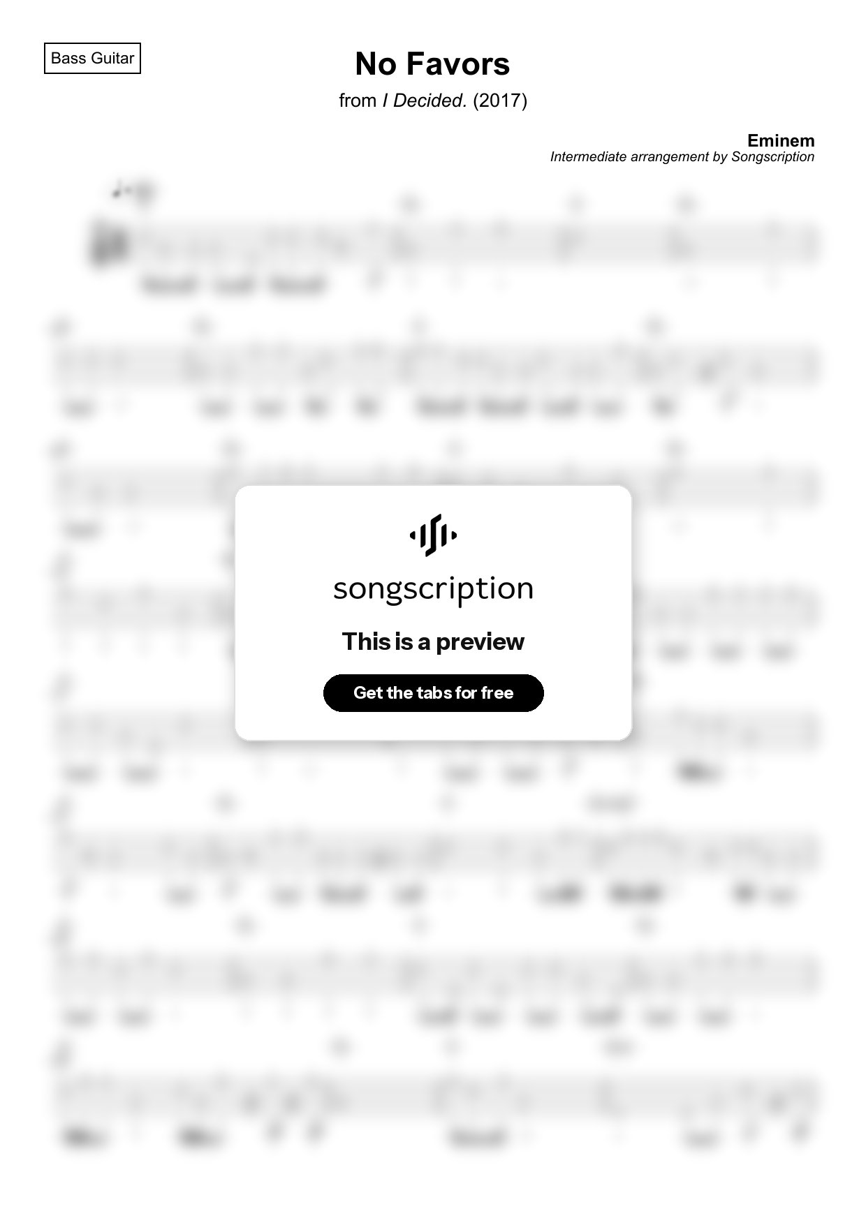 Intermediate Bass Guitar Tabs for "No Favors" by Eminem
