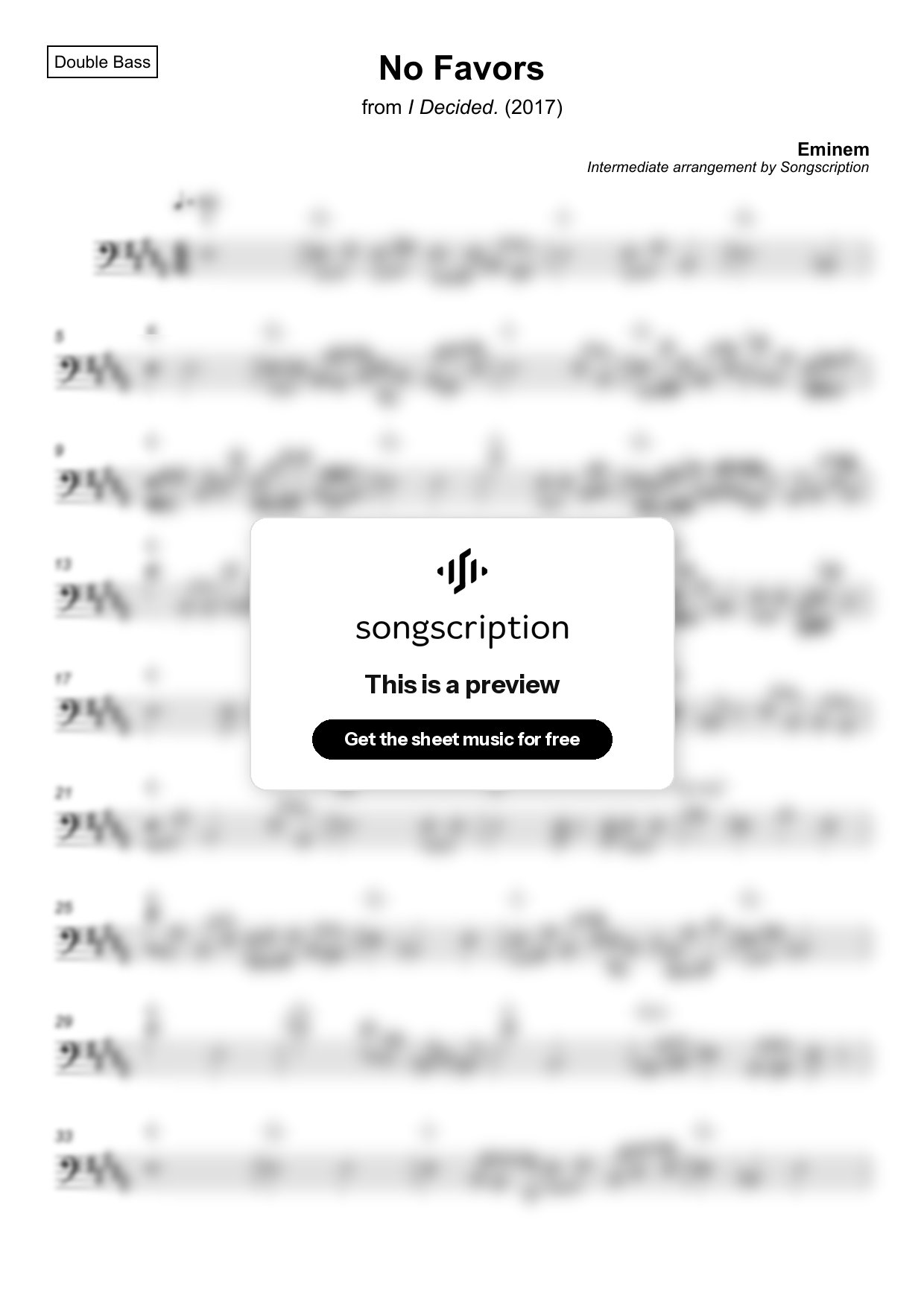 Intermediate Double Bass Sheet Music for "No Favors" by Eminem