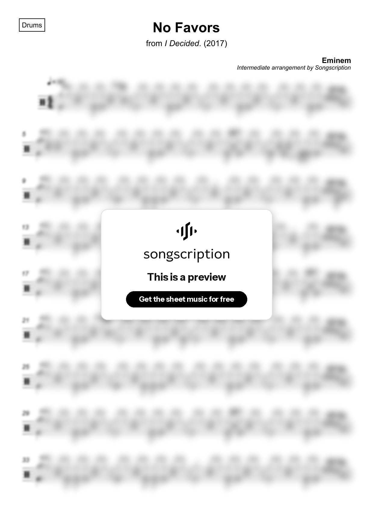 Intermediate Drums Sheet Music for "No Favors" by Eminem