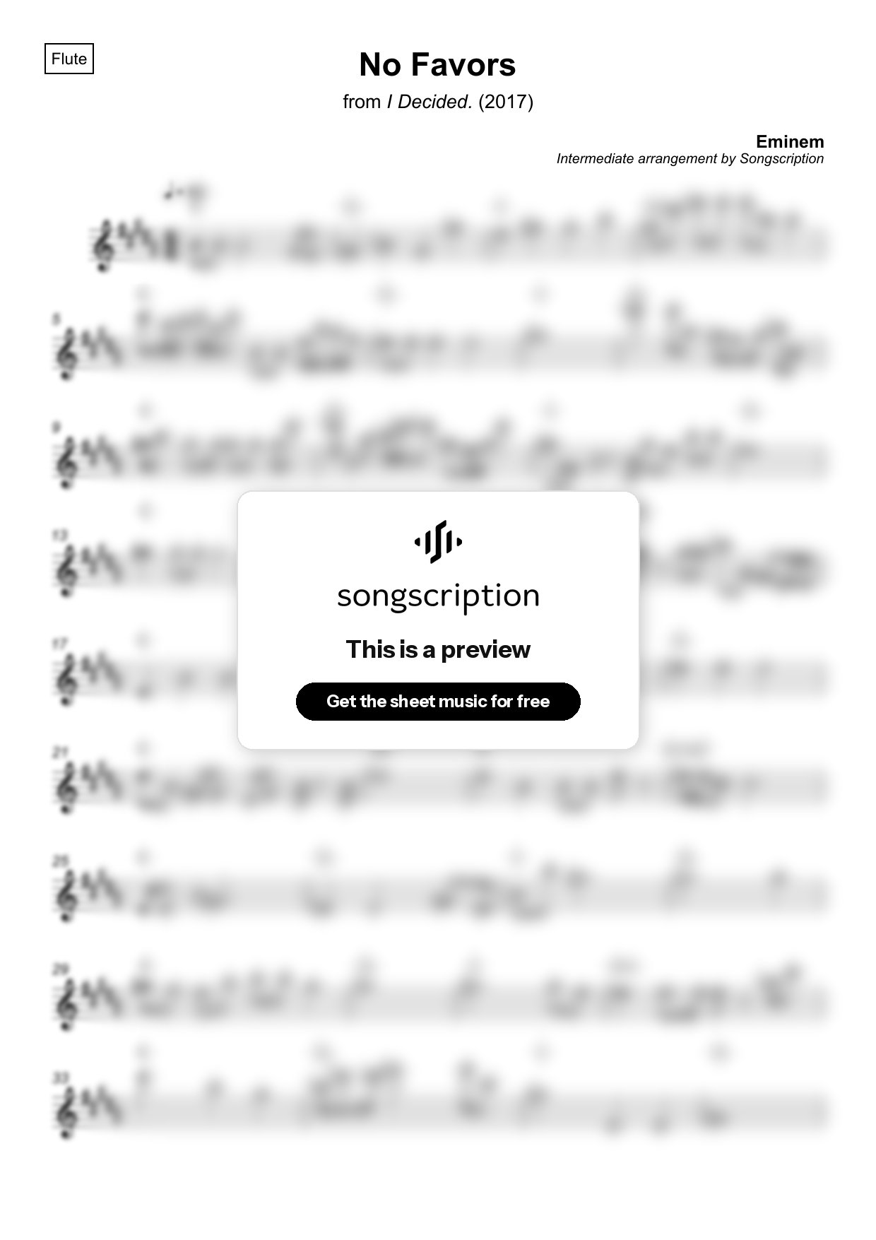 Intermediate Flute Sheet Music for "No Favors" by Eminem