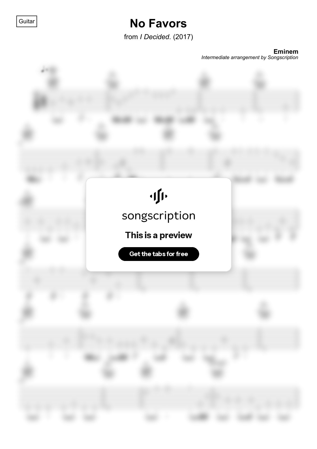 Intermediate Acoustic Guitar Tabs for "No Favors" by Eminem