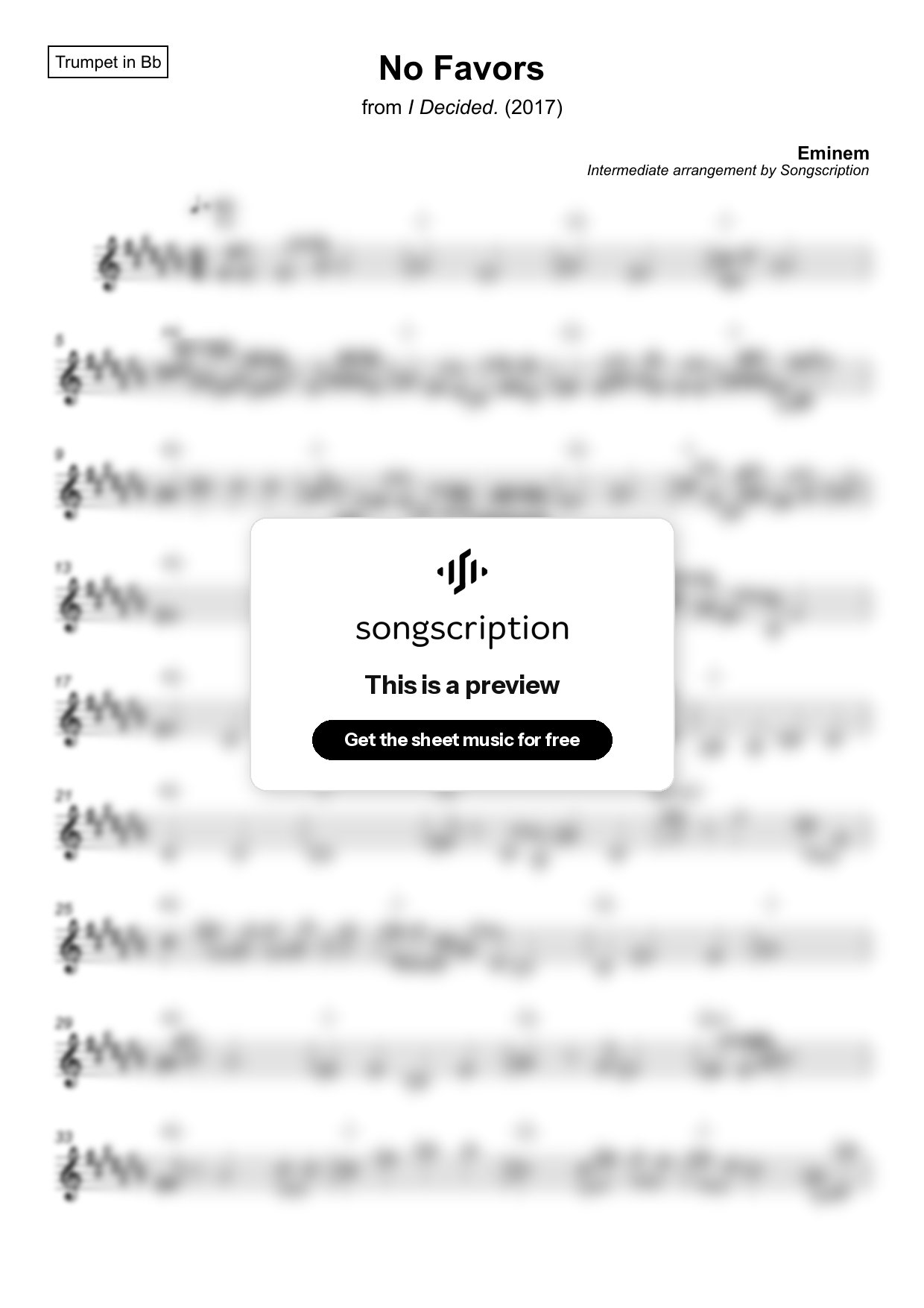 Intermediate Trumpet Sheet Music for "No Favors" by Eminem