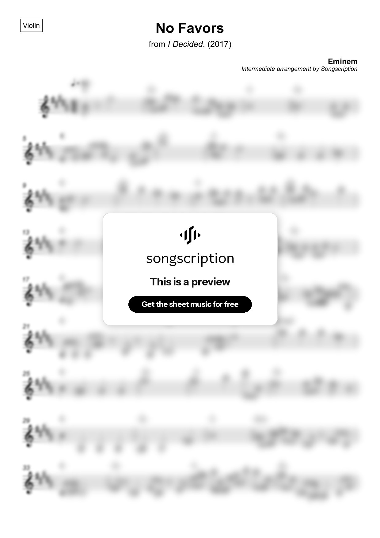 Intermediate Violin Sheet Music for "No Favors" by Eminem