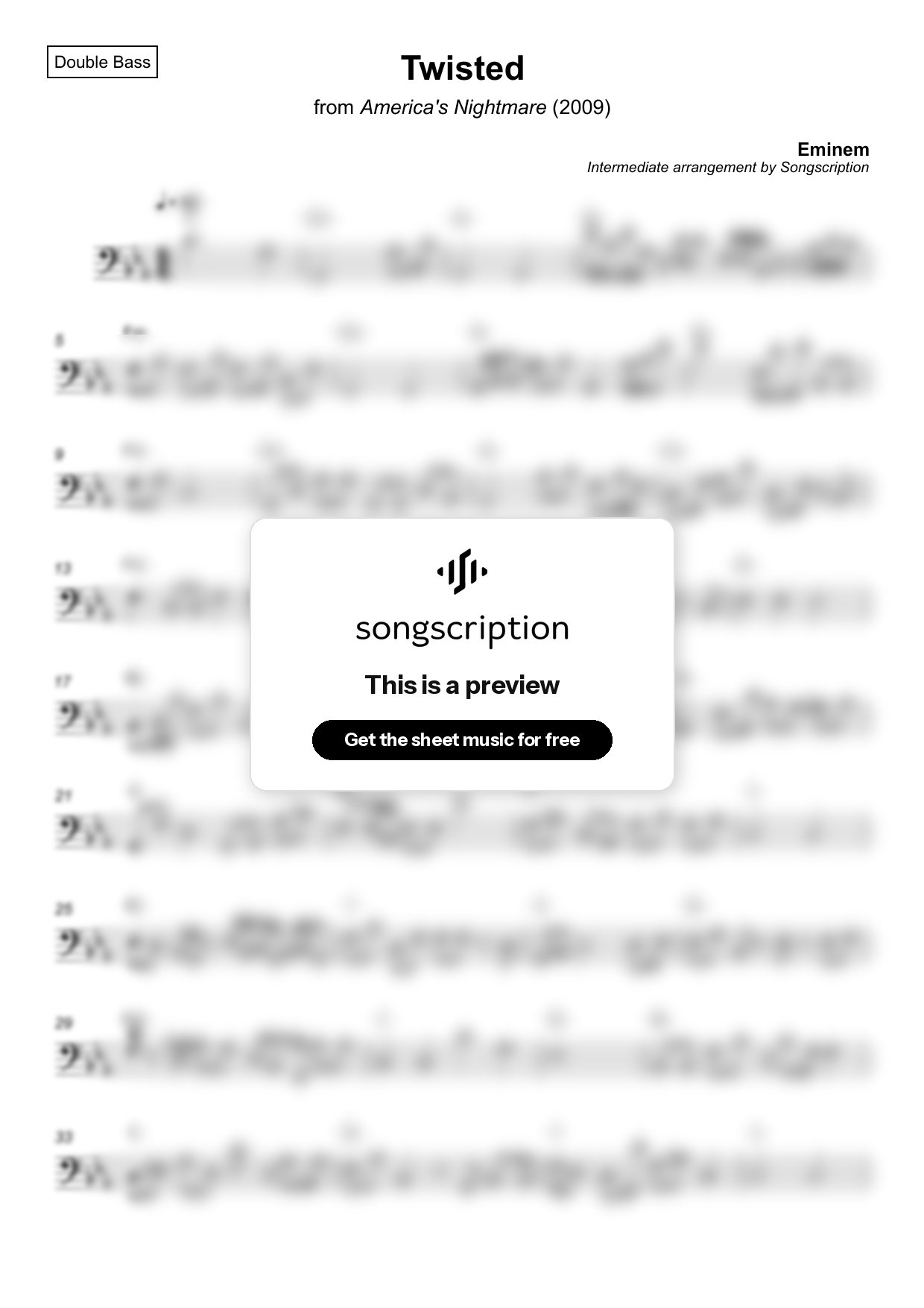 Intermediate Double Bass Sheet Music for "Twisted" by Eminem