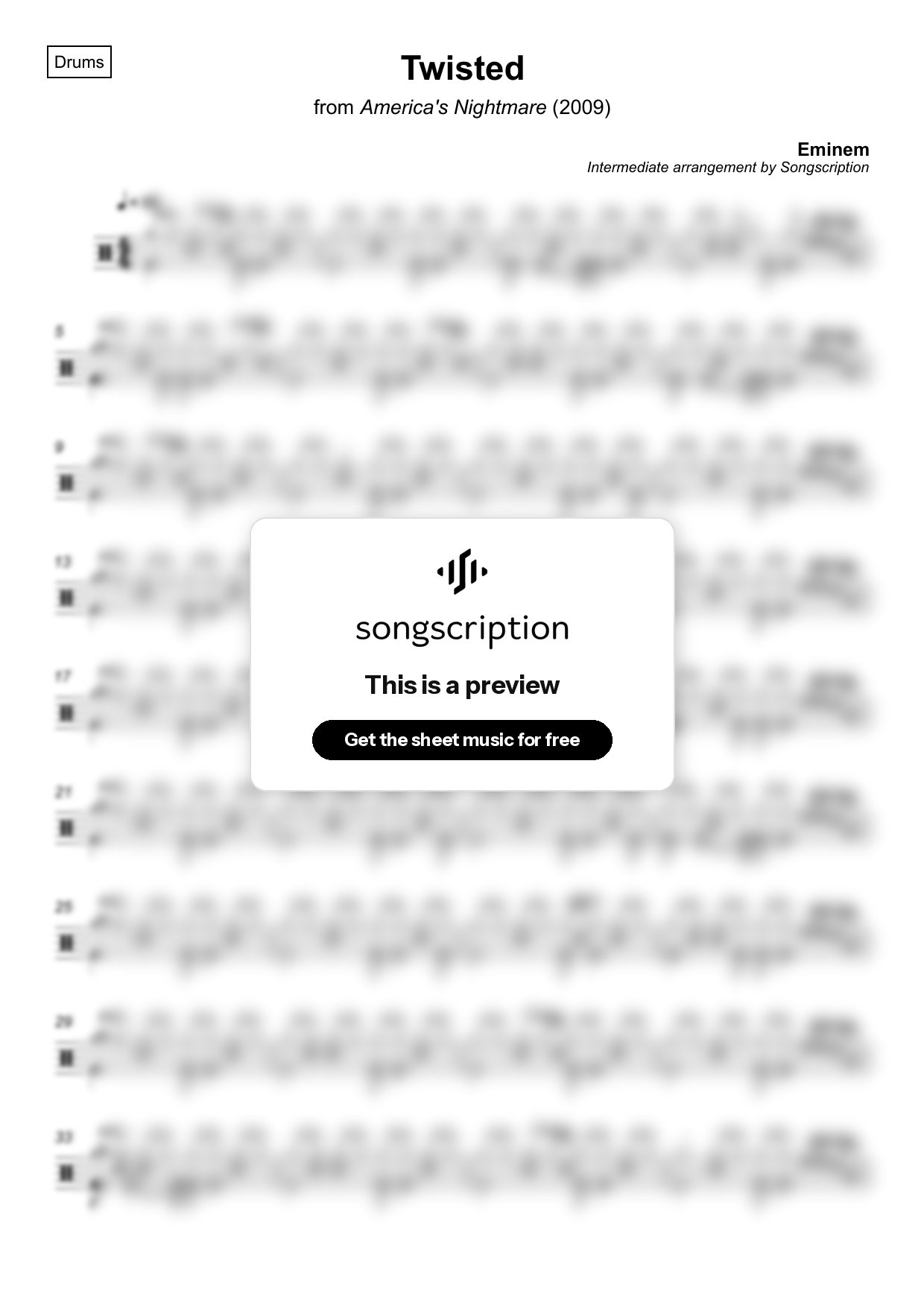 Intermediate Drums Sheet Music for "Twisted" by Eminem