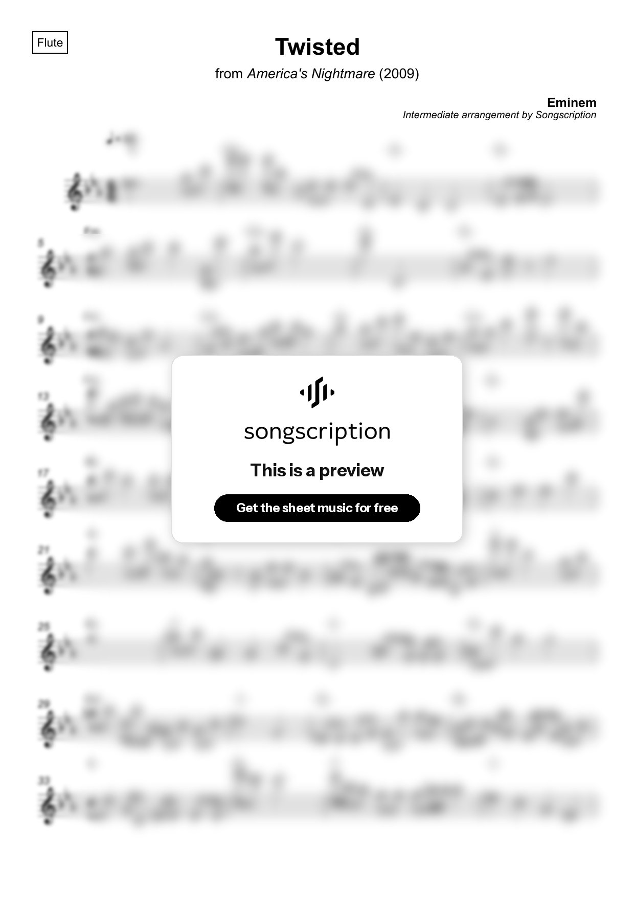 Intermediate Flute Sheet Music for "Twisted" by Eminem