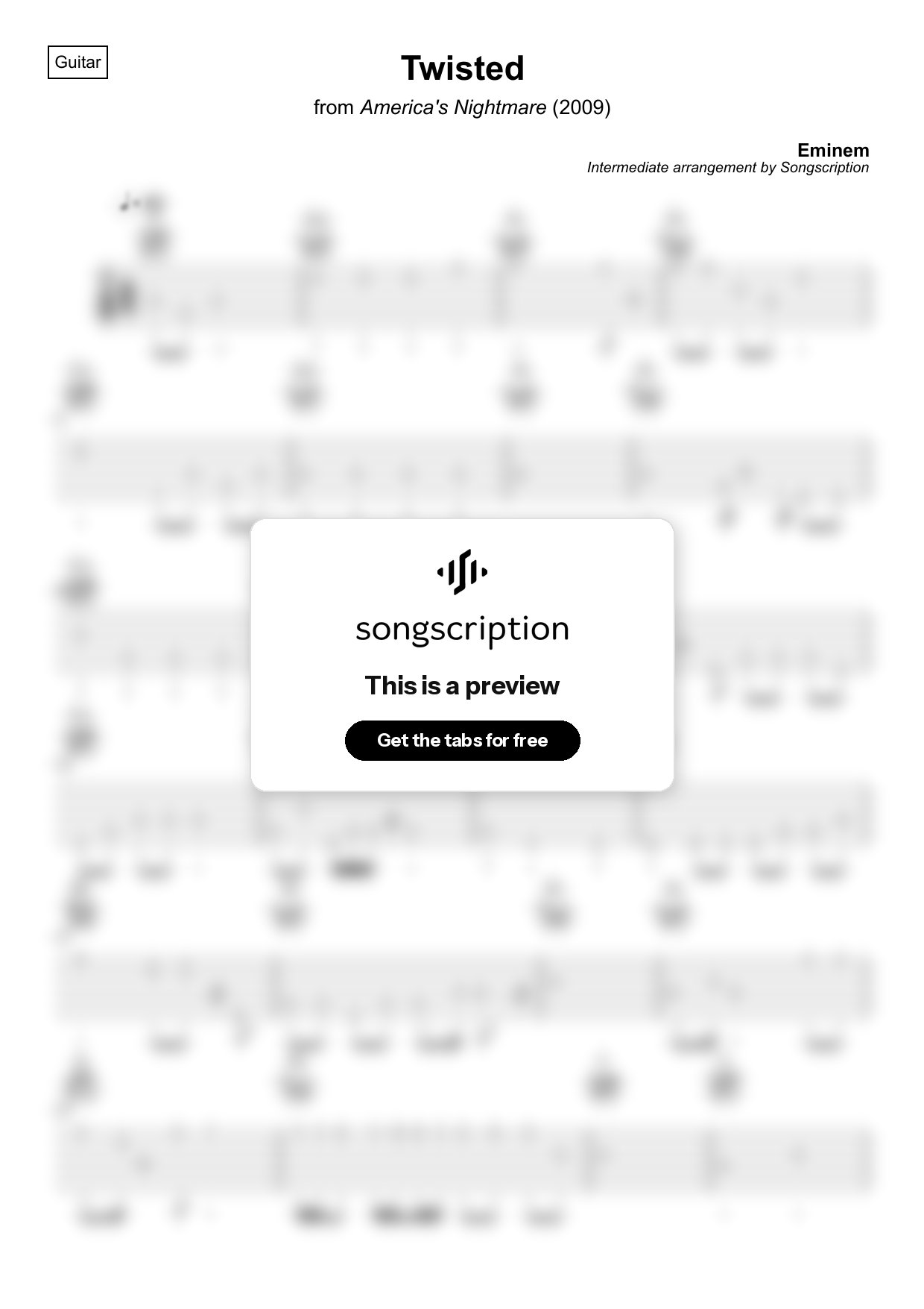 Intermediate Acoustic Guitar Tabs for "Twisted" by Eminem