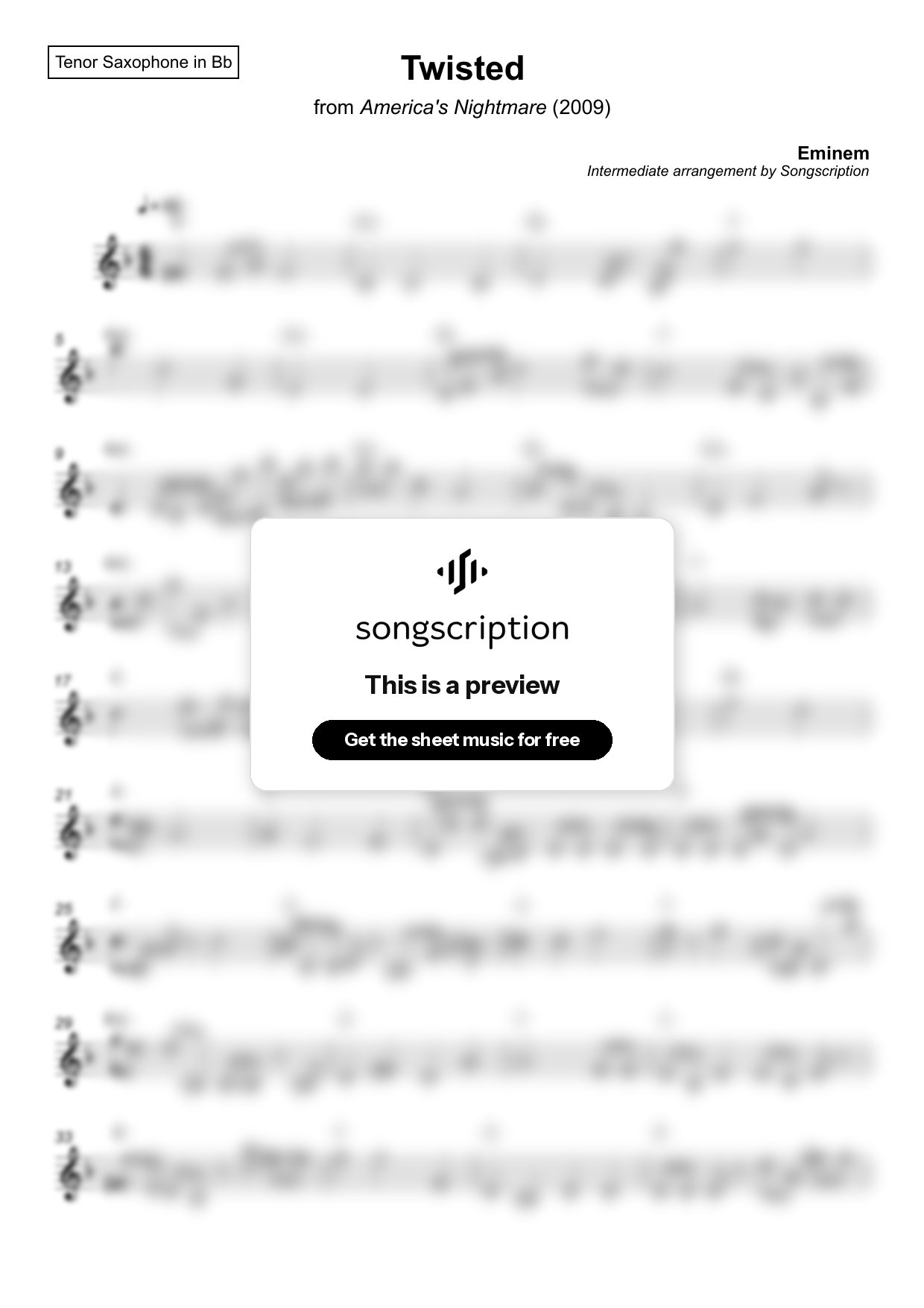Intermediate Tenor Sax Sheet Music for "Twisted" by Eminem