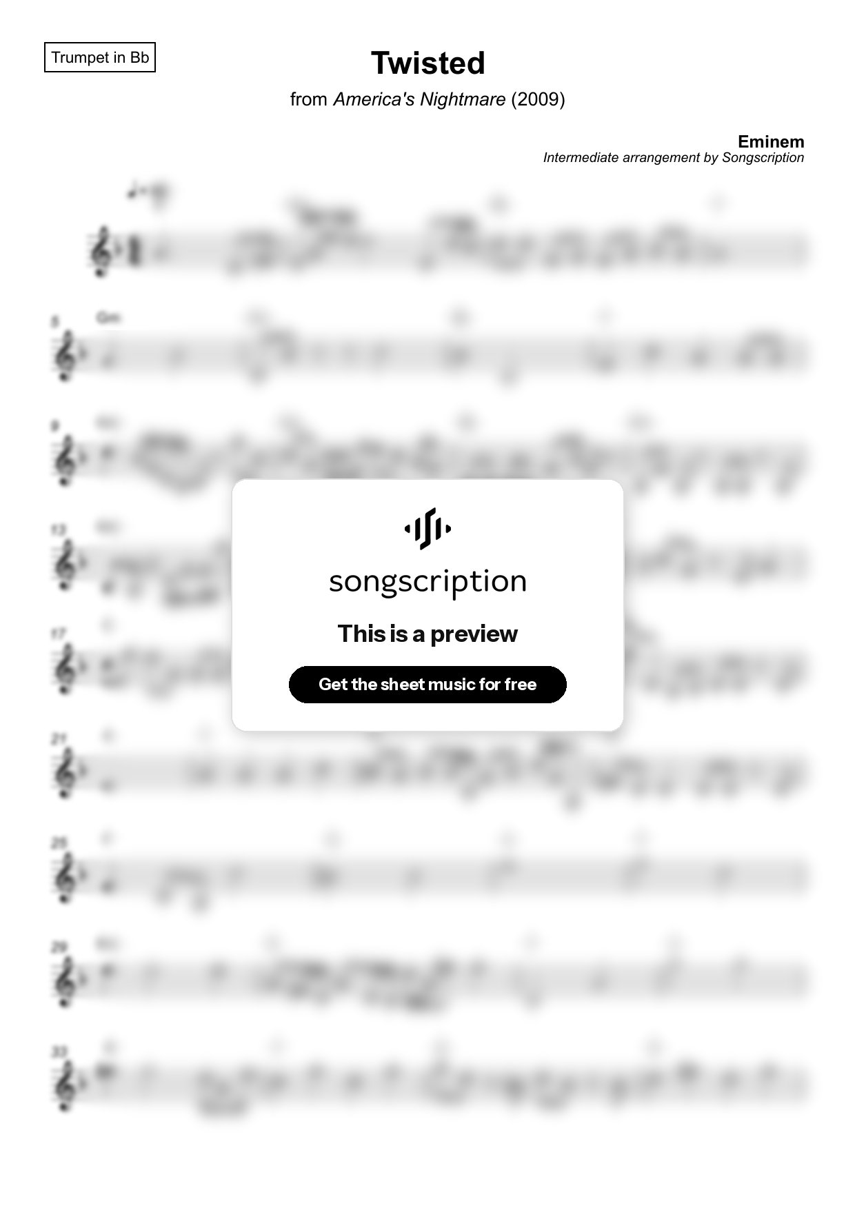 Intermediate Trumpet Sheet Music for "Twisted" by Eminem
