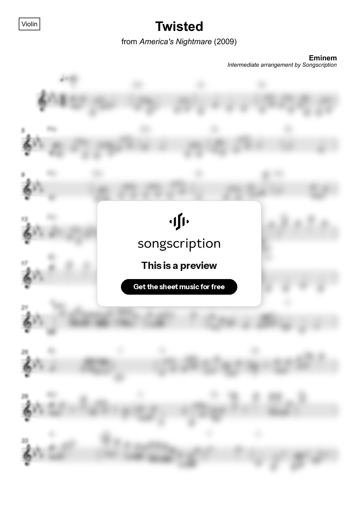 Intermediate Violin Sheet Music for "Twisted" by Eminem