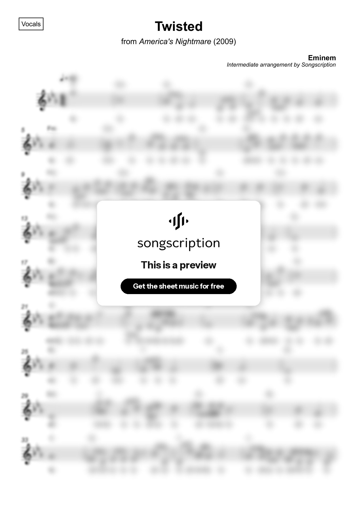Intermediate Vocals Sheet Music for "Twisted" by Eminem