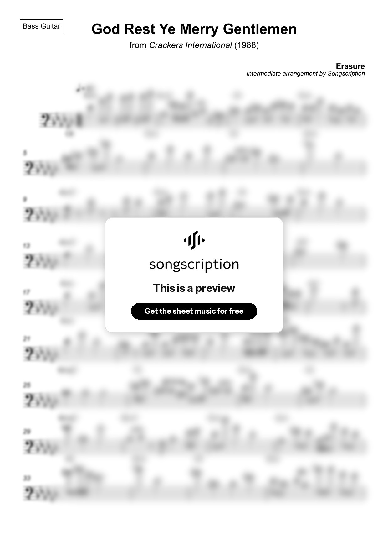 Intermediate Bass Guitar Sheet Music for "God Rest Ye Merry Gentlemen" by Erasure