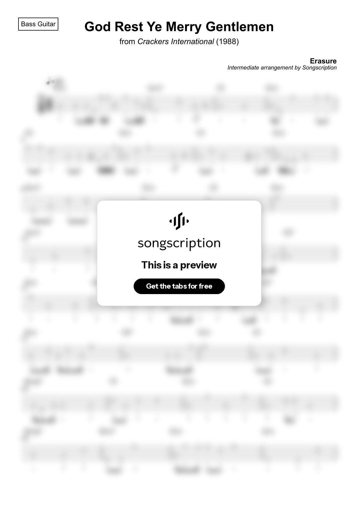 Intermediate Bass Guitar Tabs for "God Rest Ye Merry Gentlemen" by Erasure