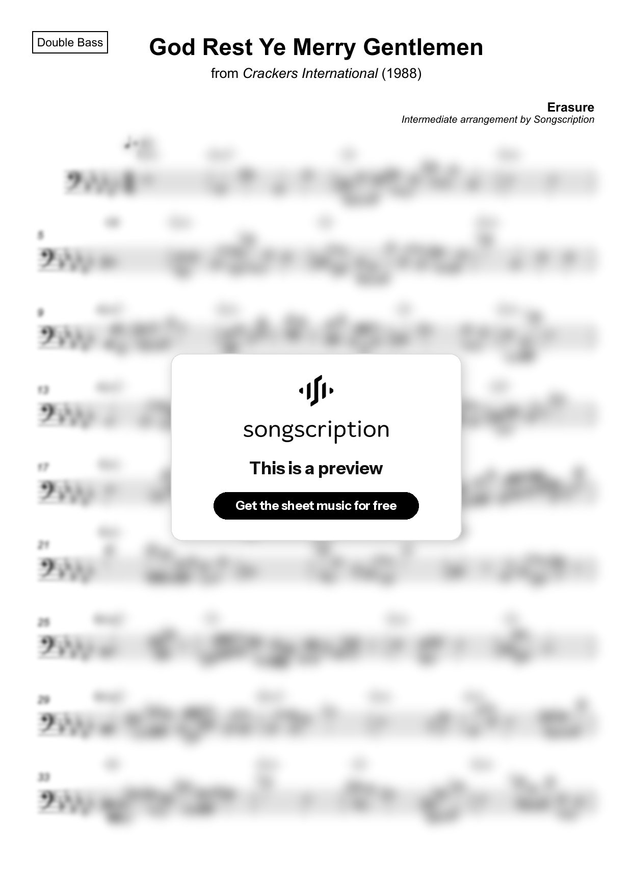 Intermediate Double Bass Sheet Music for "God Rest Ye Merry Gentlemen" by Erasure