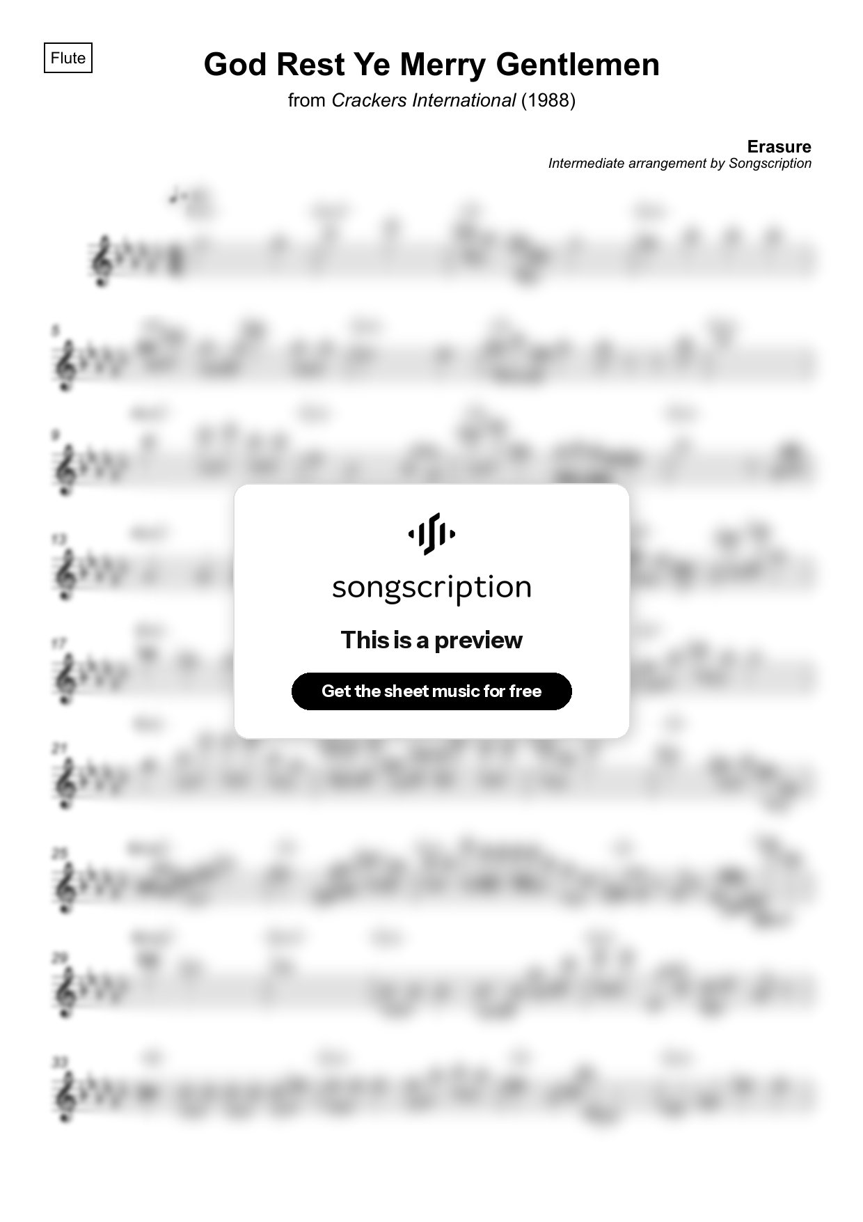 Intermediate Flute Sheet Music for "God Rest Ye Merry Gentlemen" by Erasure