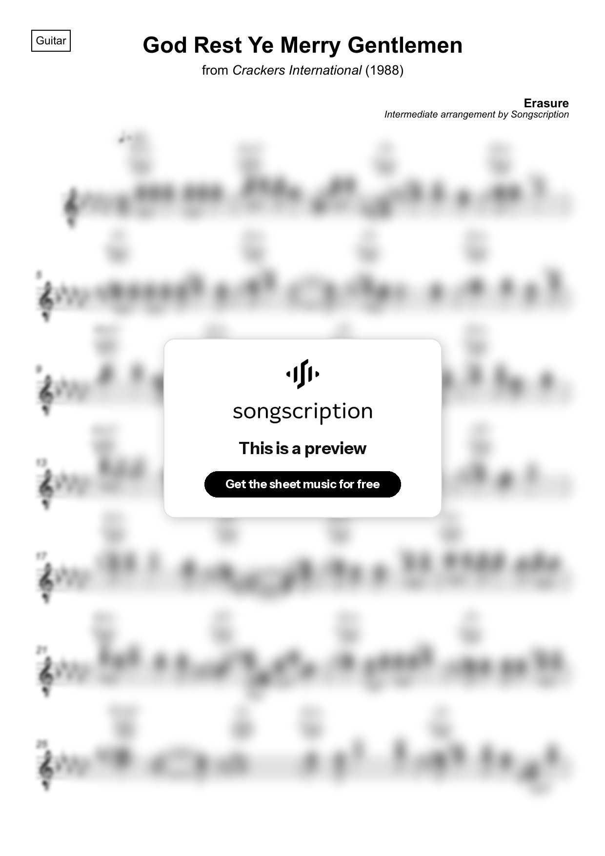 Intermediate Acoustic Guitar Sheet Music for "God Rest Ye Merry Gentlemen" by Erasure