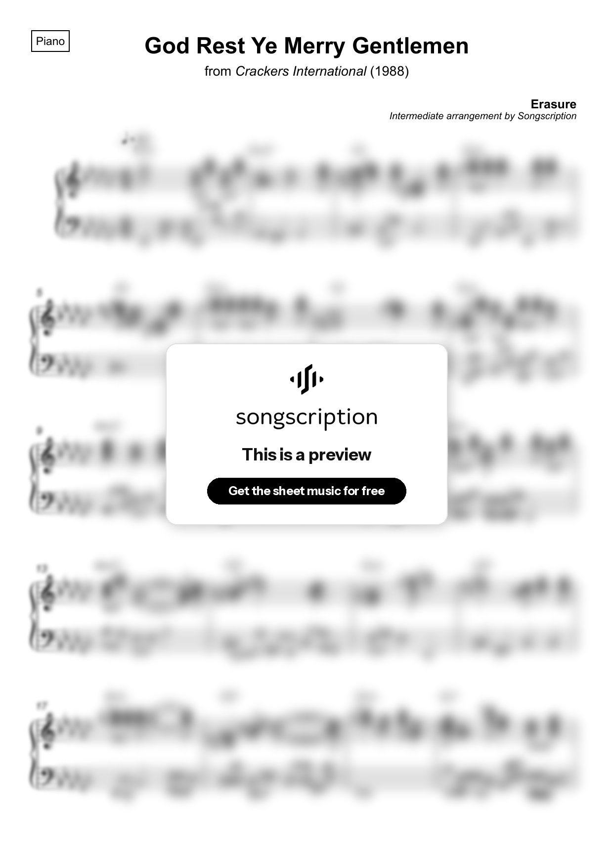 Intermediate Piano Sheet Music for "God Rest Ye Merry Gentlemen" by Erasure