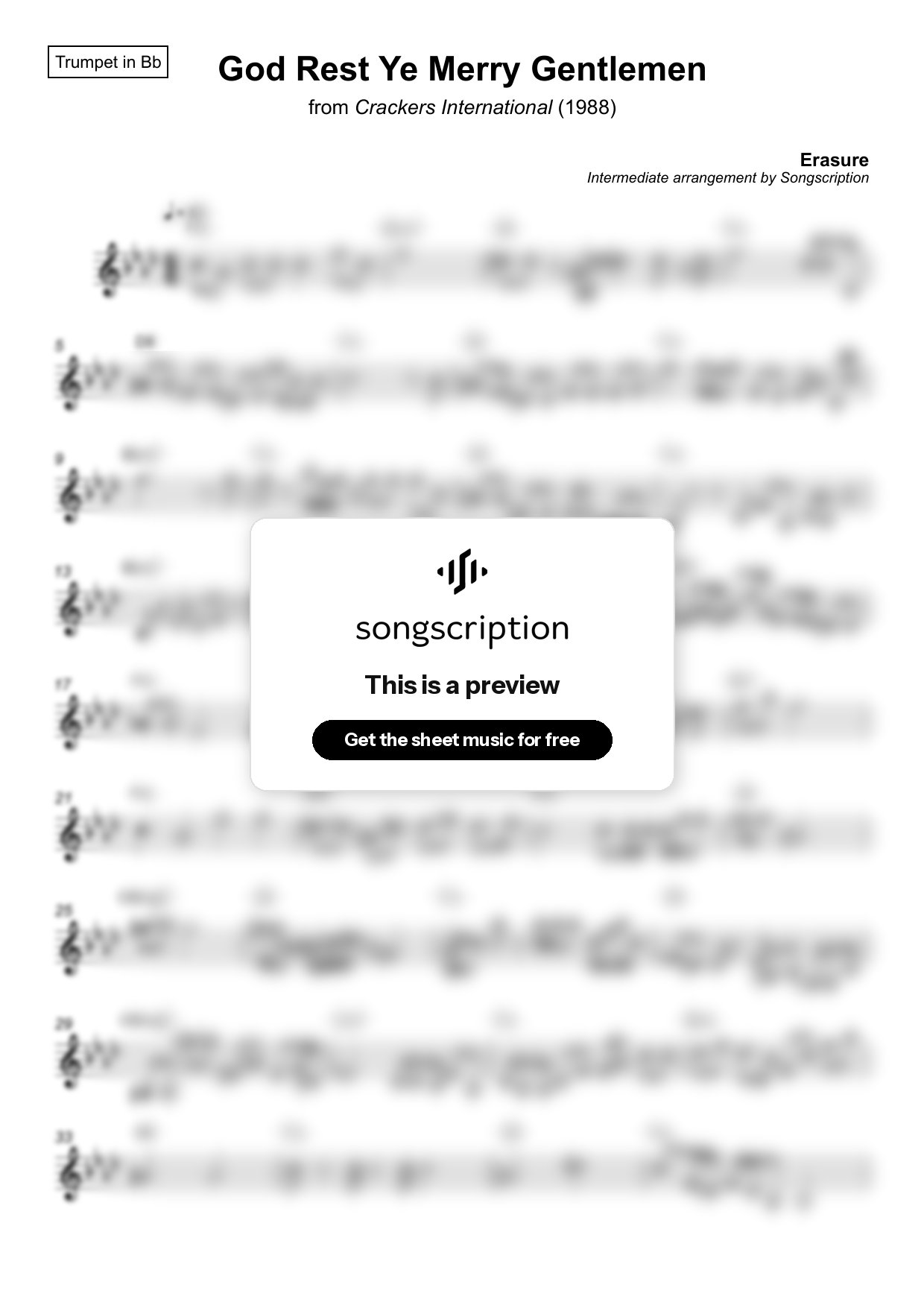 Intermediate Trumpet Sheet Music for "God Rest Ye Merry Gentlemen" by Erasure