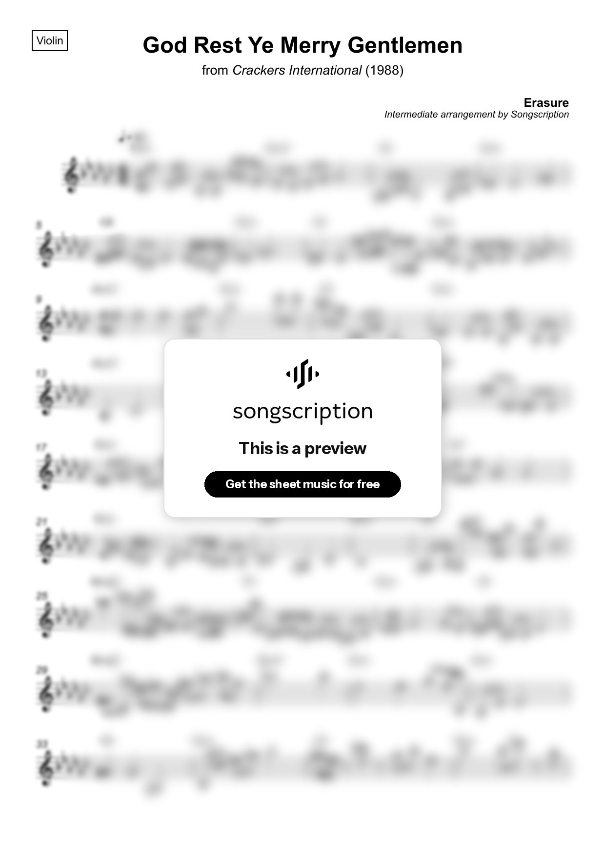 Intermediate Violin Sheet Music for "God Rest Ye Merry Gentlemen" by Erasure