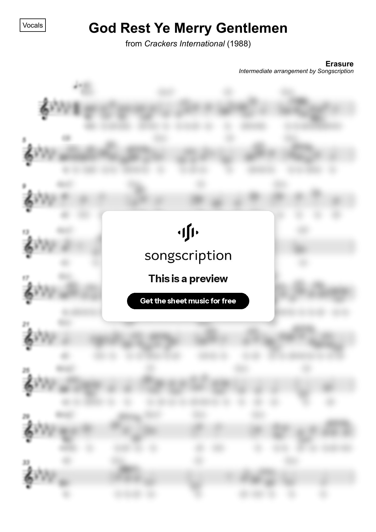 Intermediate Vocals Sheet Music for "God Rest Ye Merry Gentlemen" by Erasure