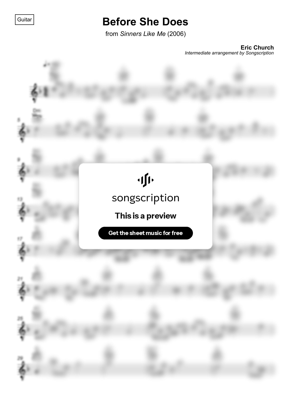 Intermediate Acoustic Guitar Sheet Music for "Before She Does" by Eric Church