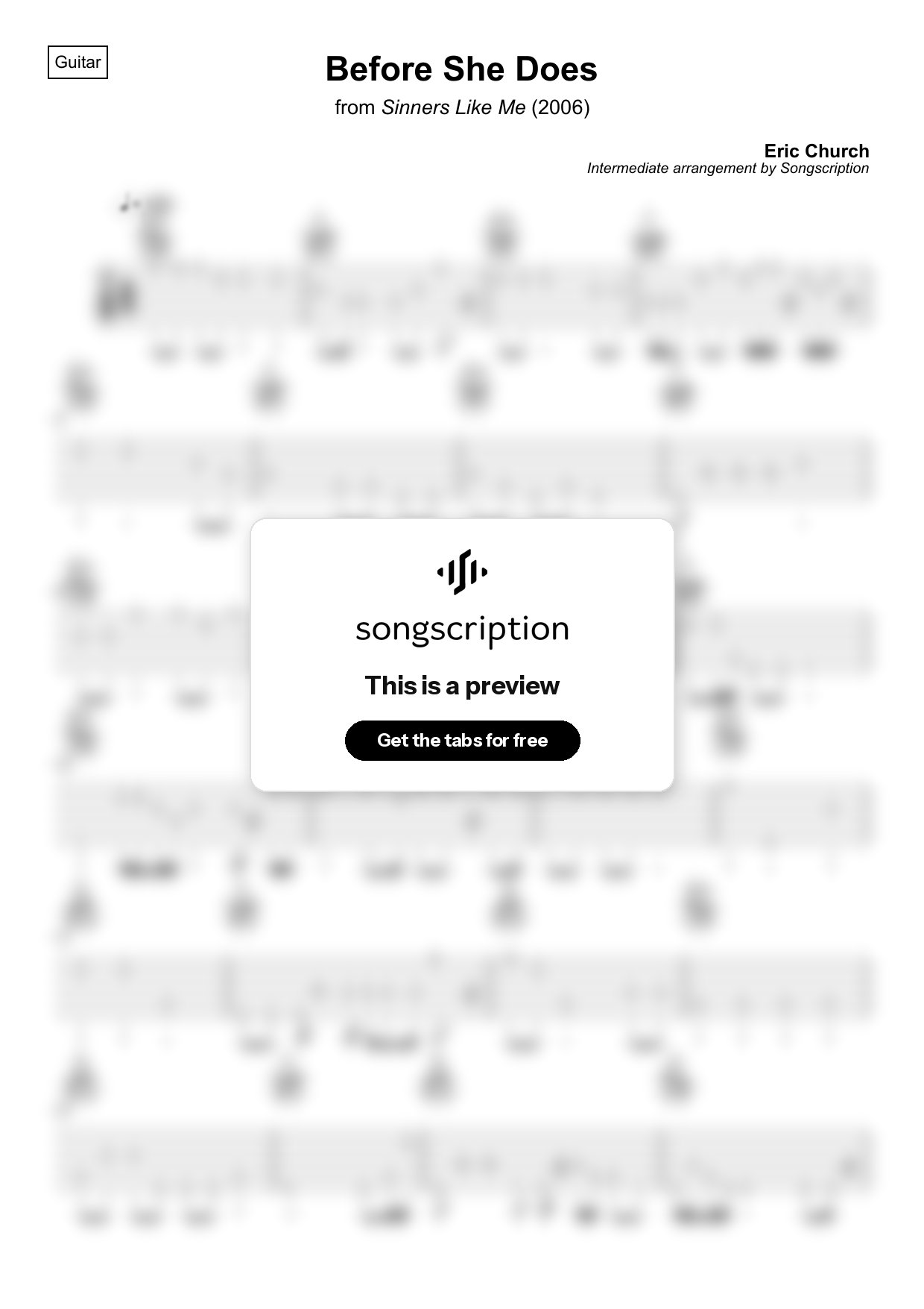 Intermediate Acoustic Guitar Tabs for "Before She Does" by Eric Church