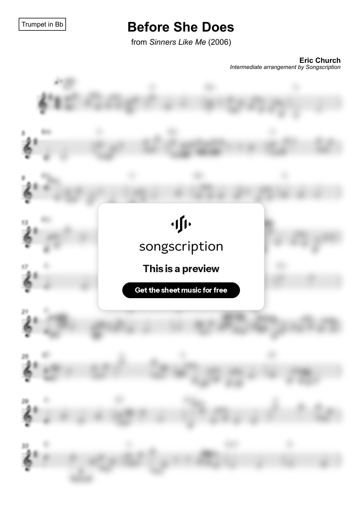 Intermediate Trumpet Sheet Music for "Before She Does" by Eric Church