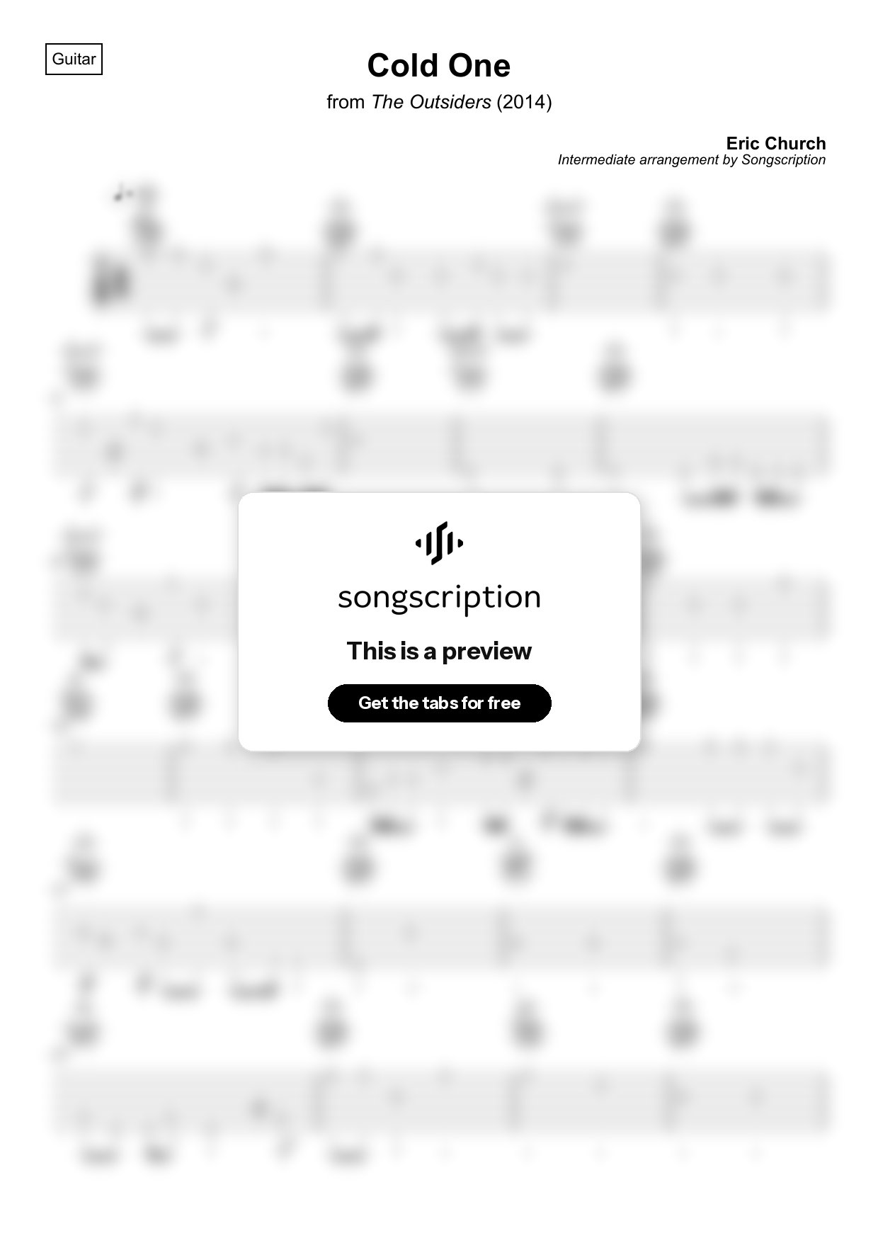 Intermediate Acoustic Guitar Tabs for "Cold One" by Eric Church