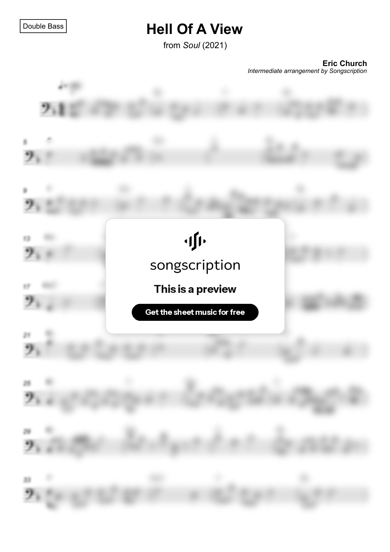 Intermediate Double Bass Sheet Music for "Hell Of A View" by Eric Church