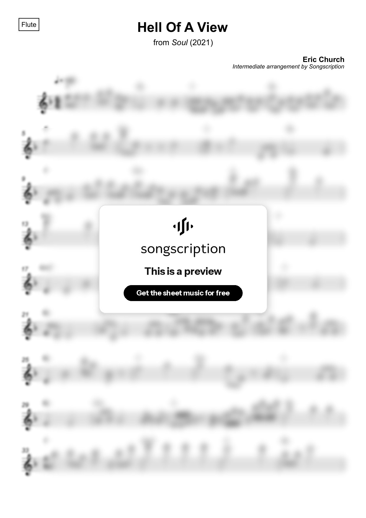 Intermediate Flute Sheet Music for "Hell Of A View" by Eric Church