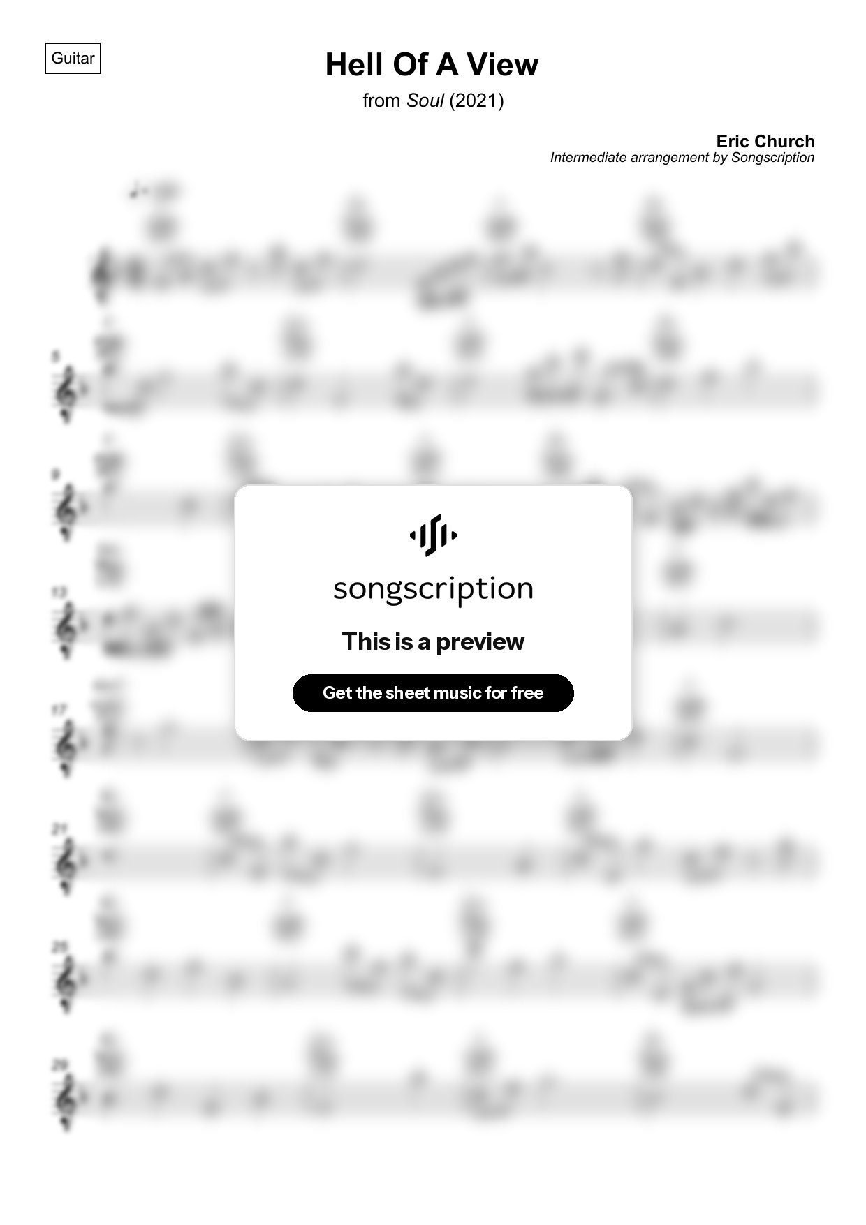 Intermediate Acoustic Guitar Sheet Music for "Hell Of A View" by Eric Church