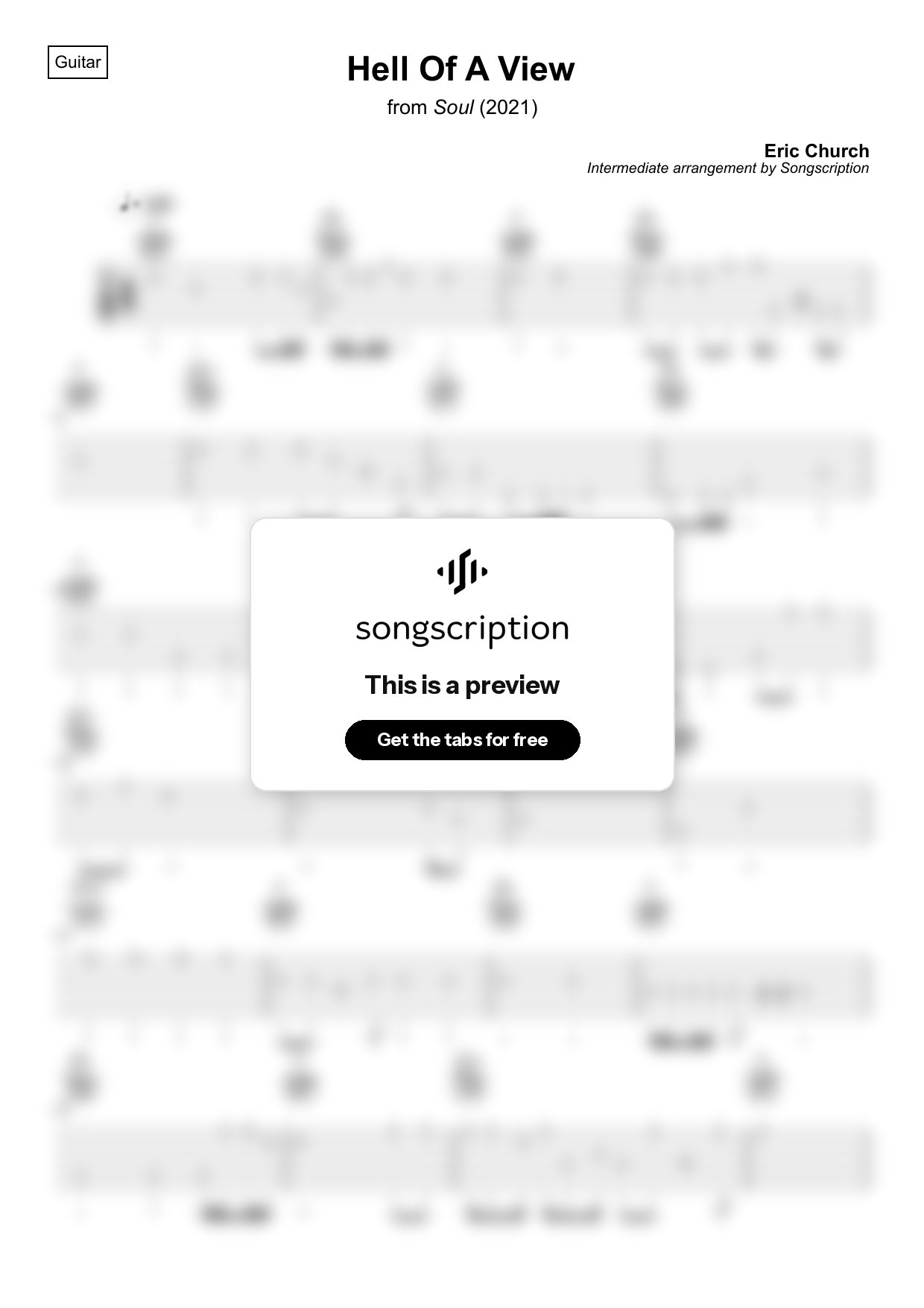 Intermediate Acoustic Guitar Tabs for "Hell Of A View" by Eric Church