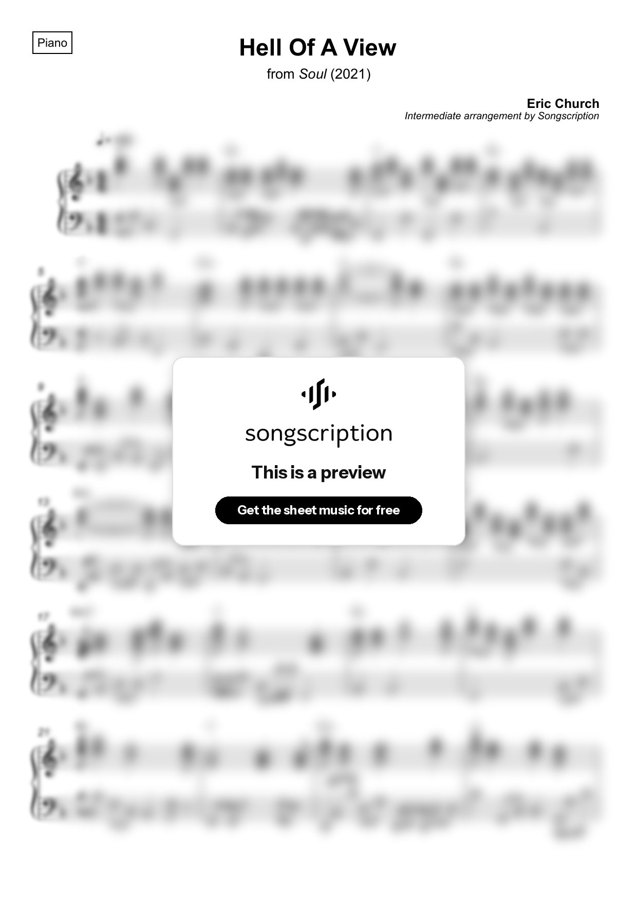 Intermediate Piano Sheet Music for "Hell Of A View" by Eric Church