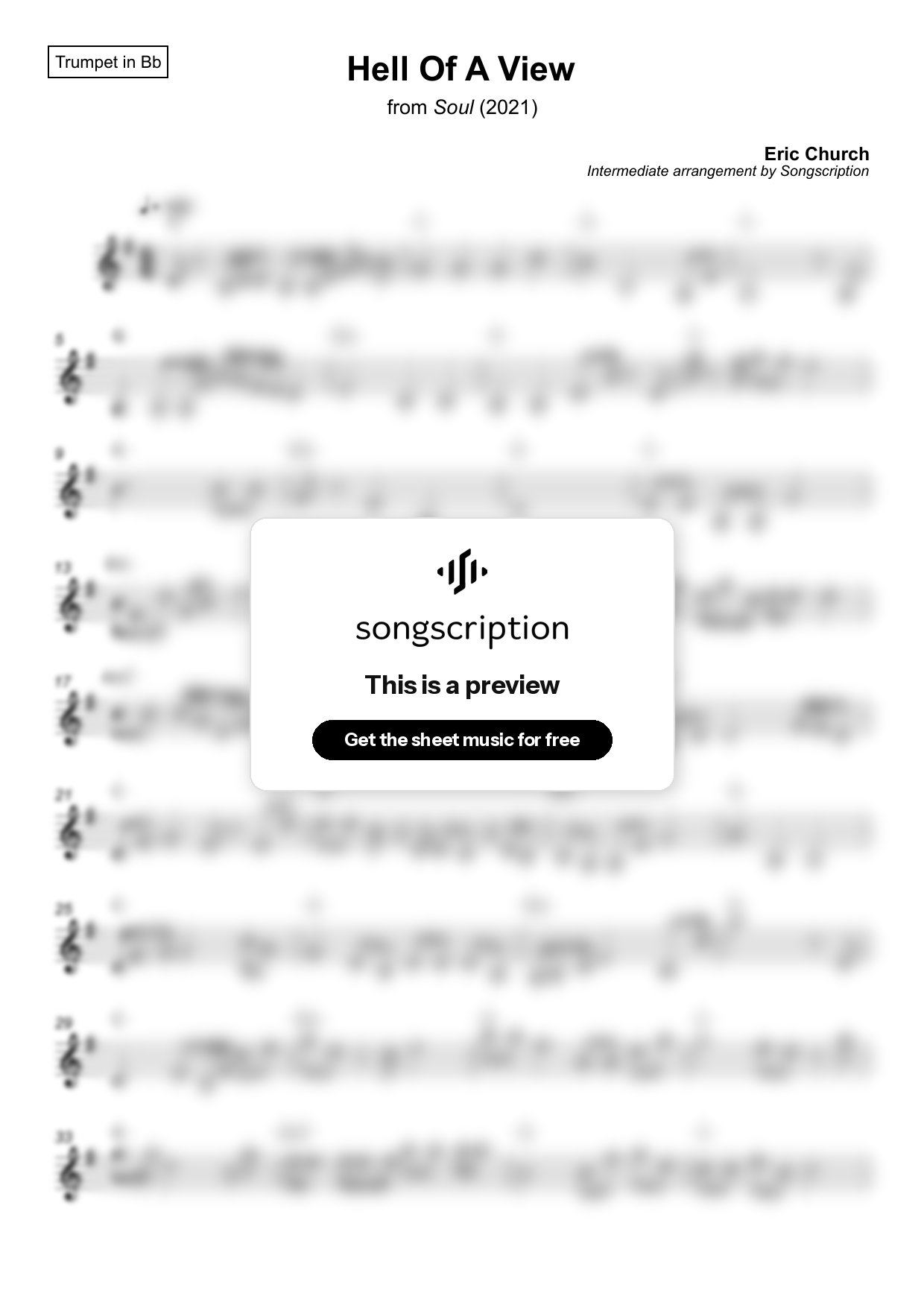 Intermediate Trumpet Sheet Music for "Hell Of A View" by Eric Church