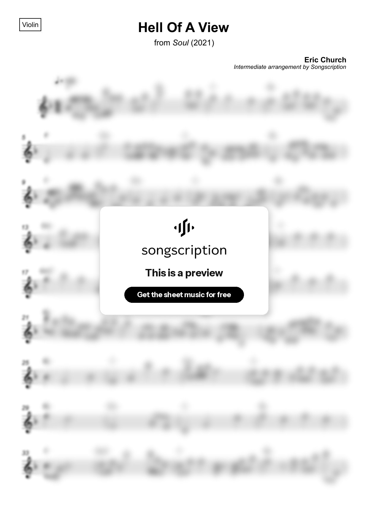 Intermediate Violin Sheet Music for "Hell Of A View" by Eric Church