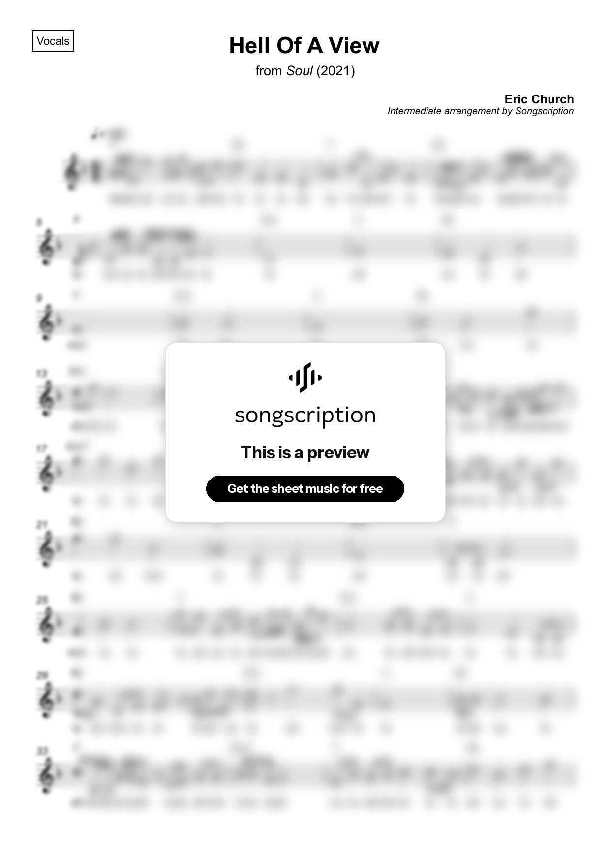 Intermediate Vocals Sheet Music for "Hell Of A View" by Eric Church