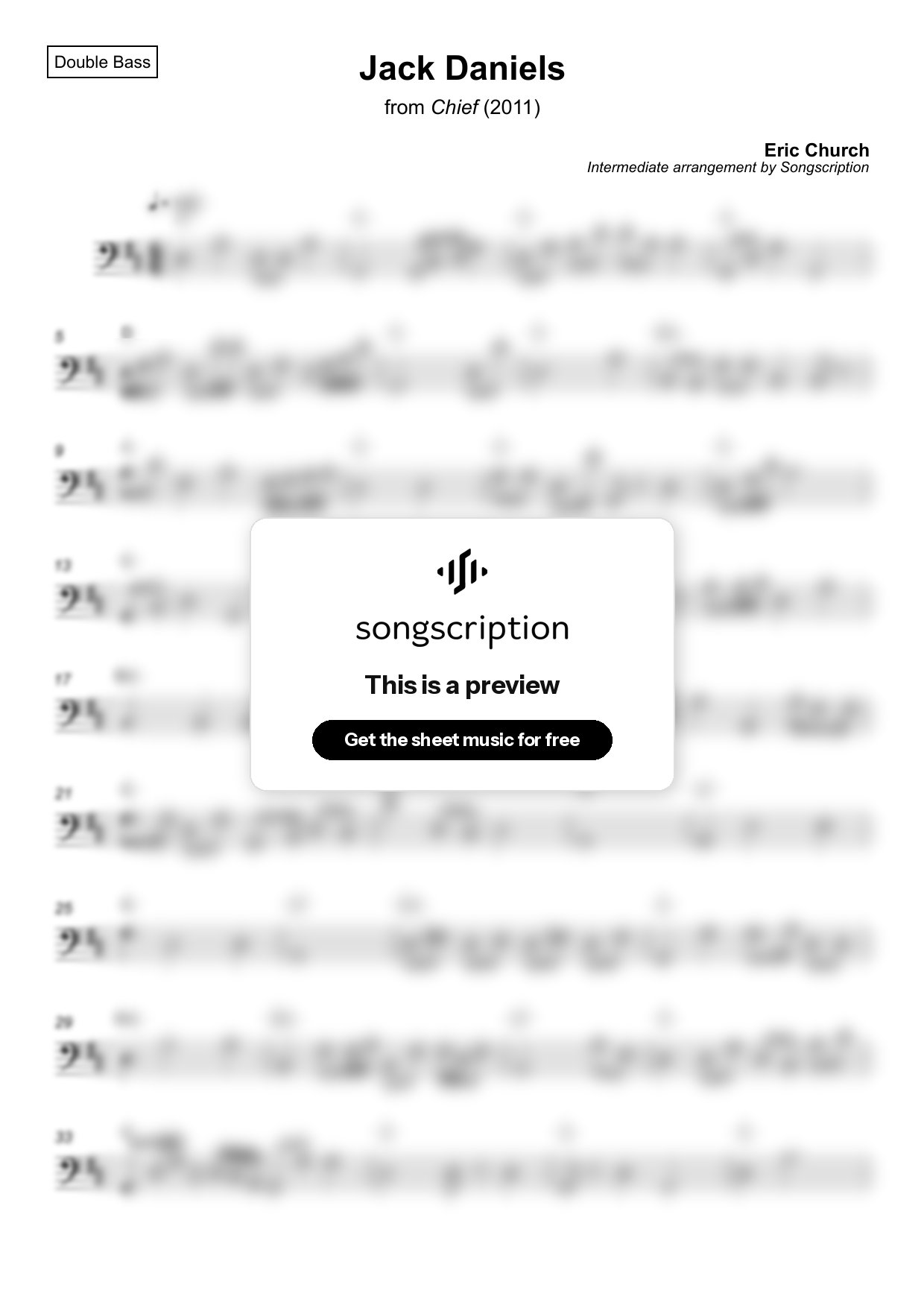 Intermediate Double Bass Sheet Music for "Jack Daniels" by Eric Church
