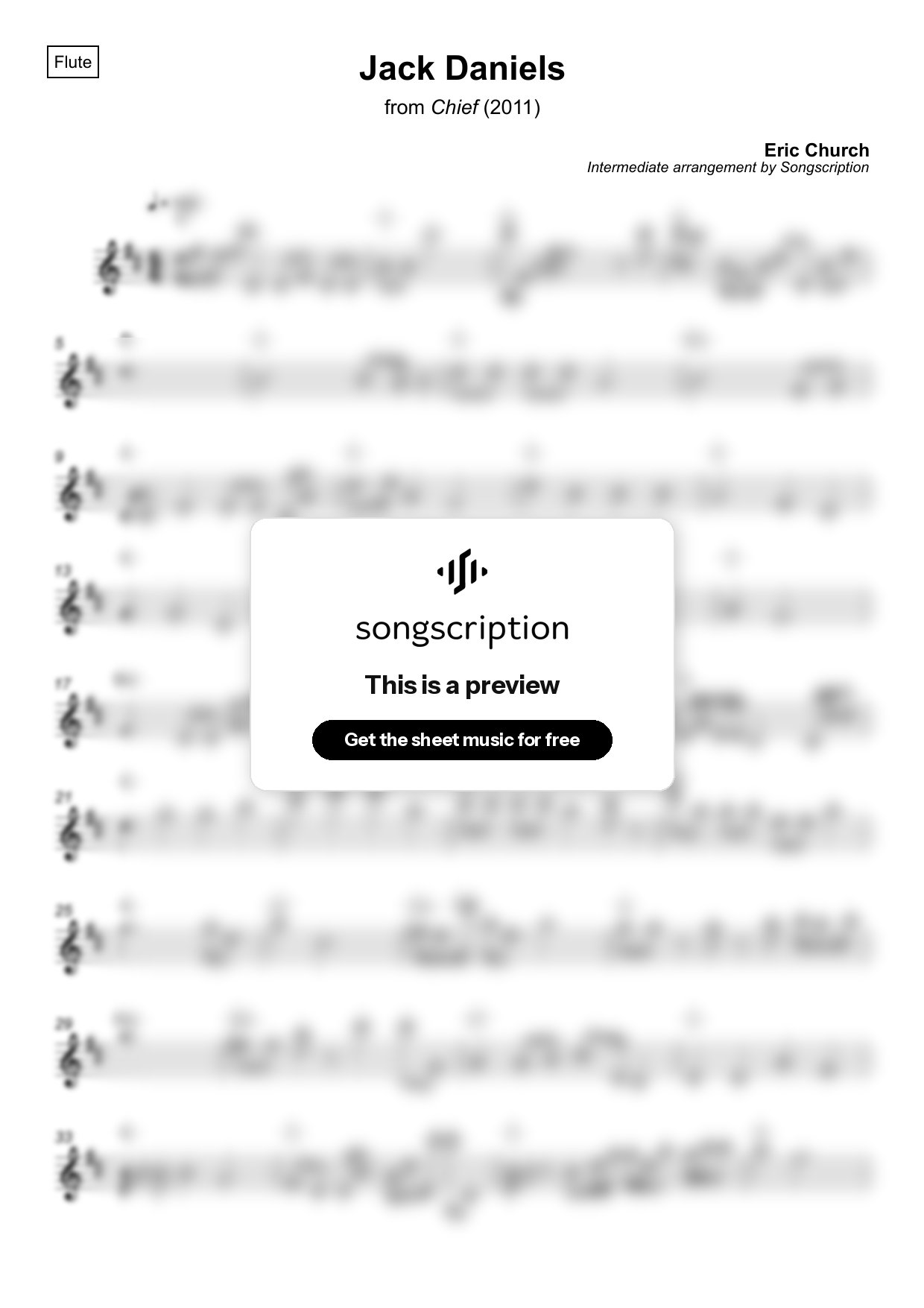 Intermediate Flute Sheet Music for "Jack Daniels" by Eric Church