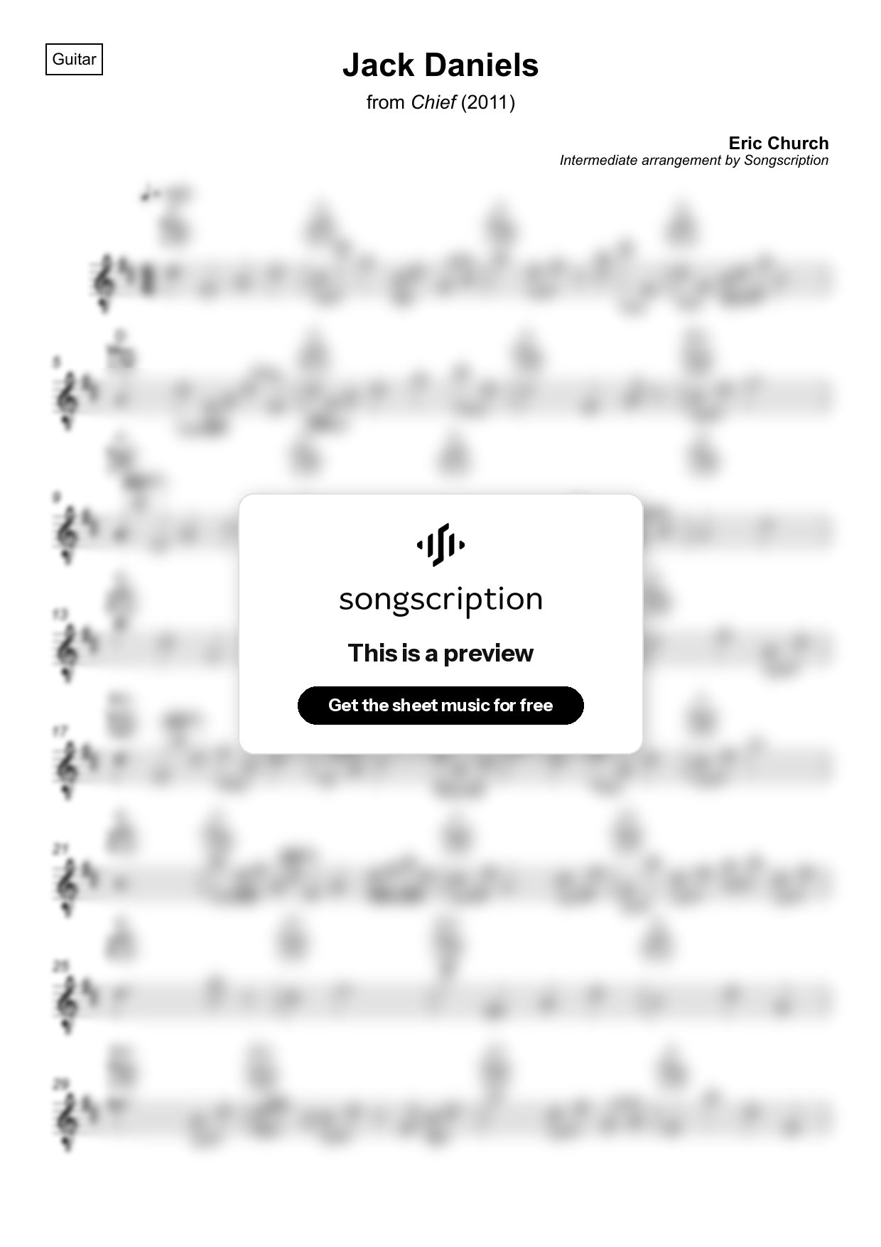 Intermediate Acoustic Guitar Sheet Music for "Jack Daniels" by Eric Church