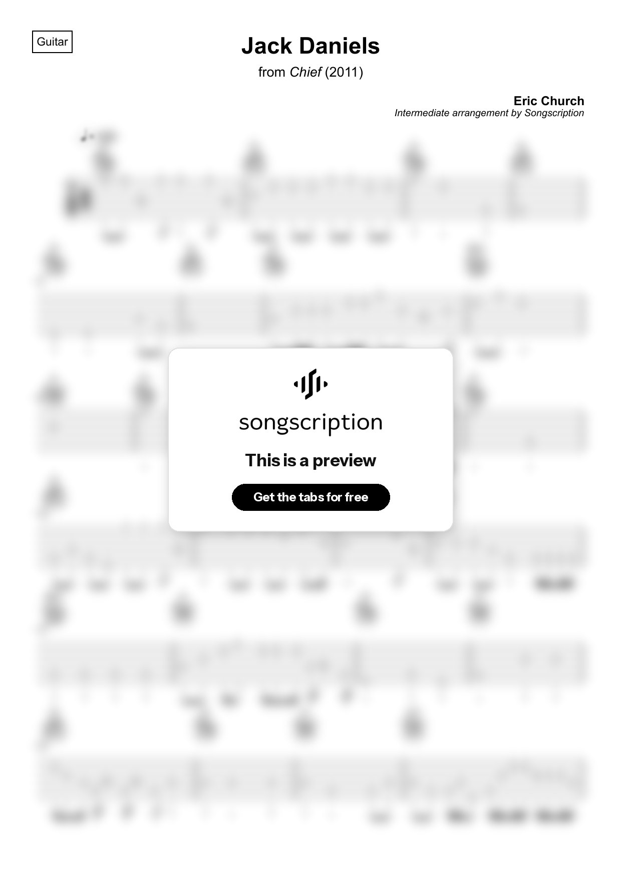 Intermediate Acoustic Guitar Tabs for "Jack Daniels" by Eric Church