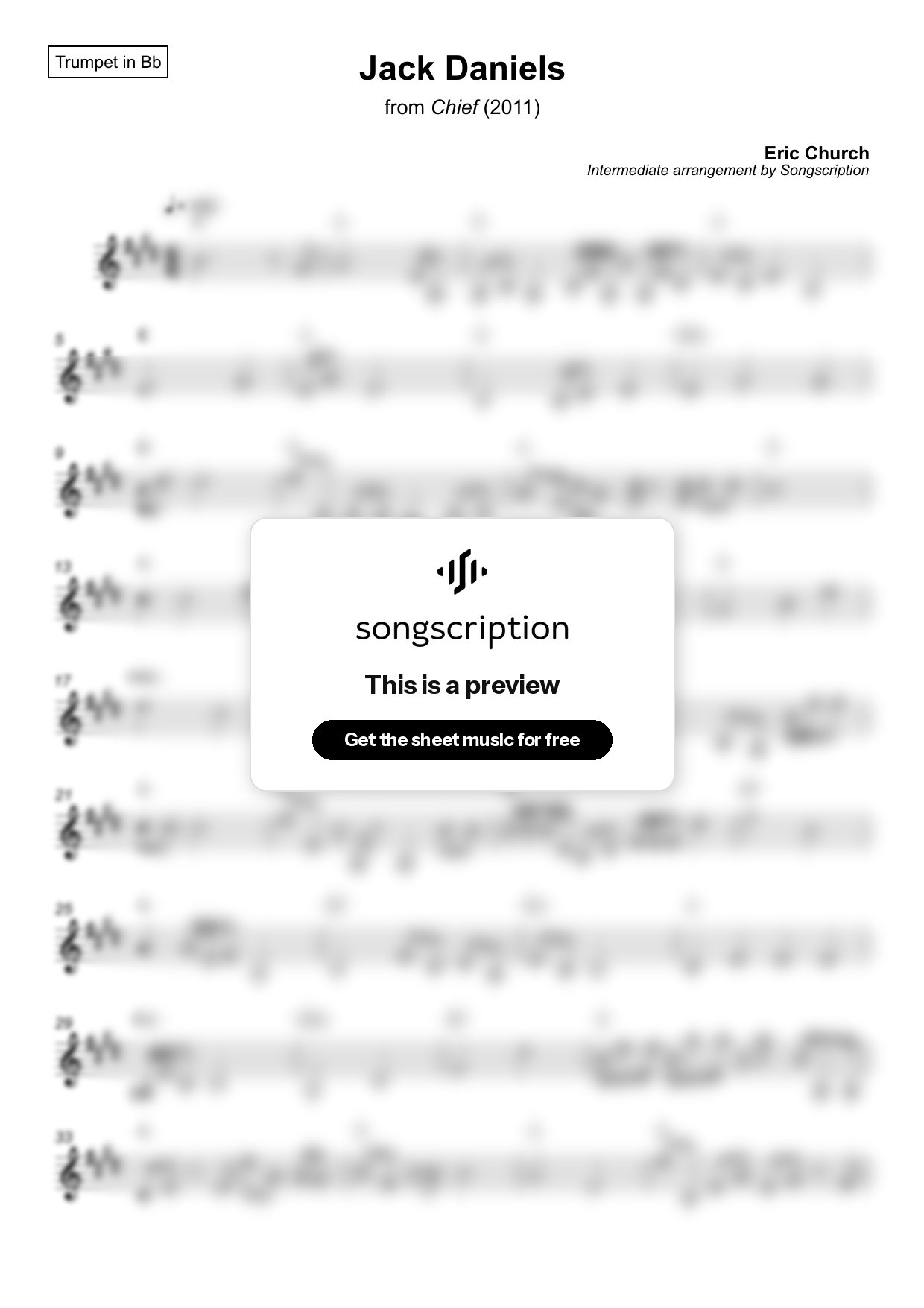 Intermediate Trumpet Sheet Music for "Jack Daniels" by Eric Church