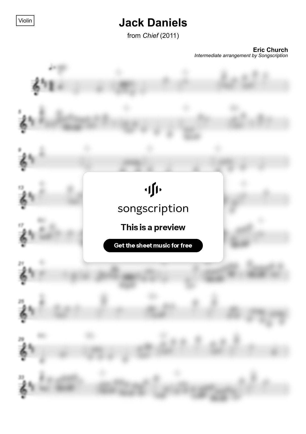 Intermediate Violin Sheet Music for "Jack Daniels" by Eric Church