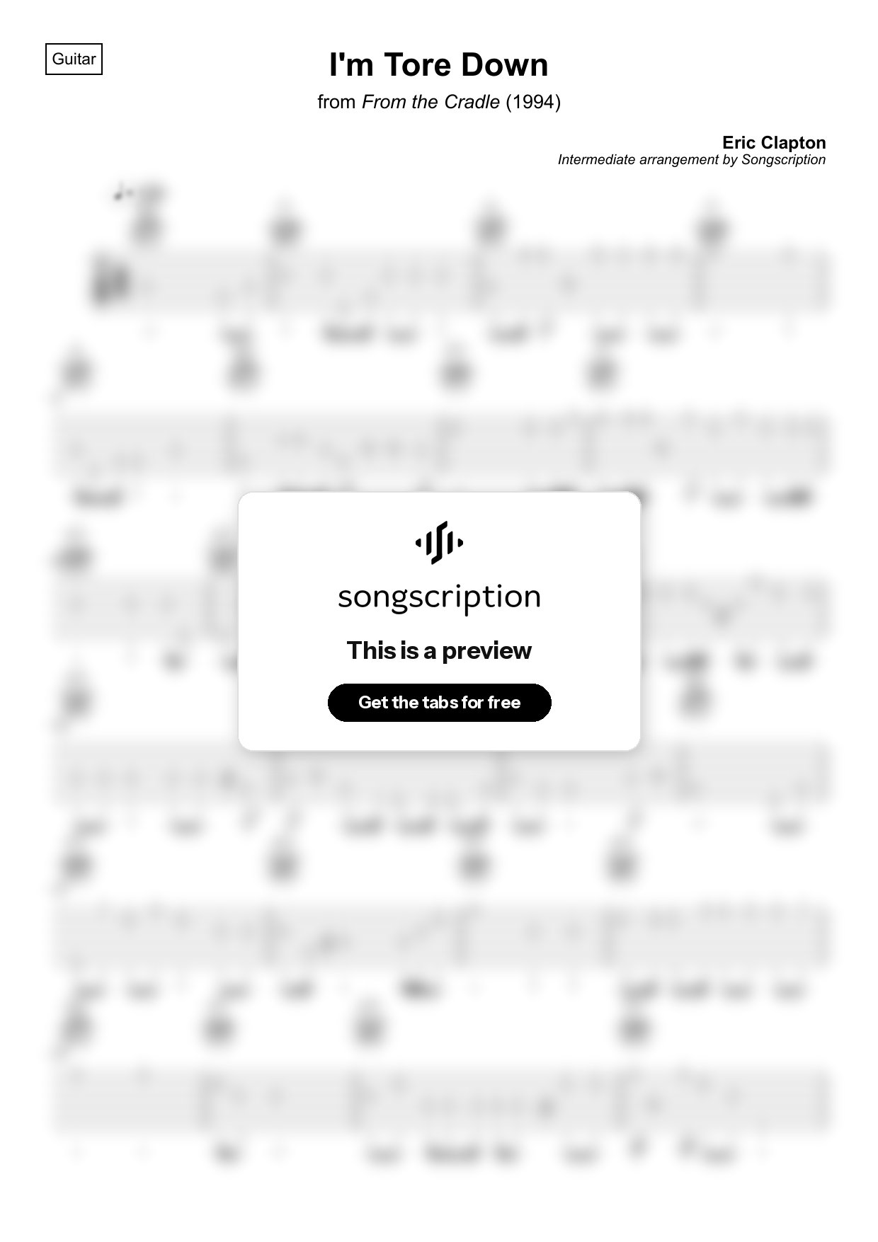 Intermediate Acoustic Guitar Tabs for "I'm Tore Down" by Eric Clapton
