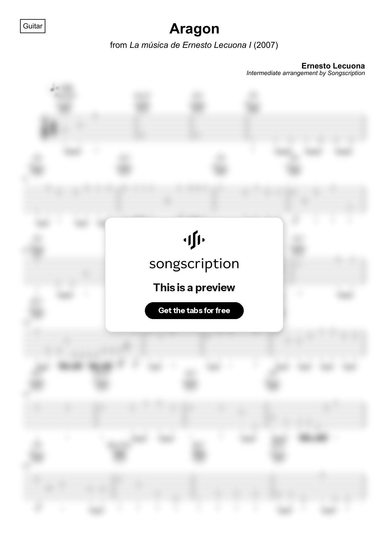 Intermediate Acoustic Guitar Tabs for "Aragon" by Ernesto Lecuona