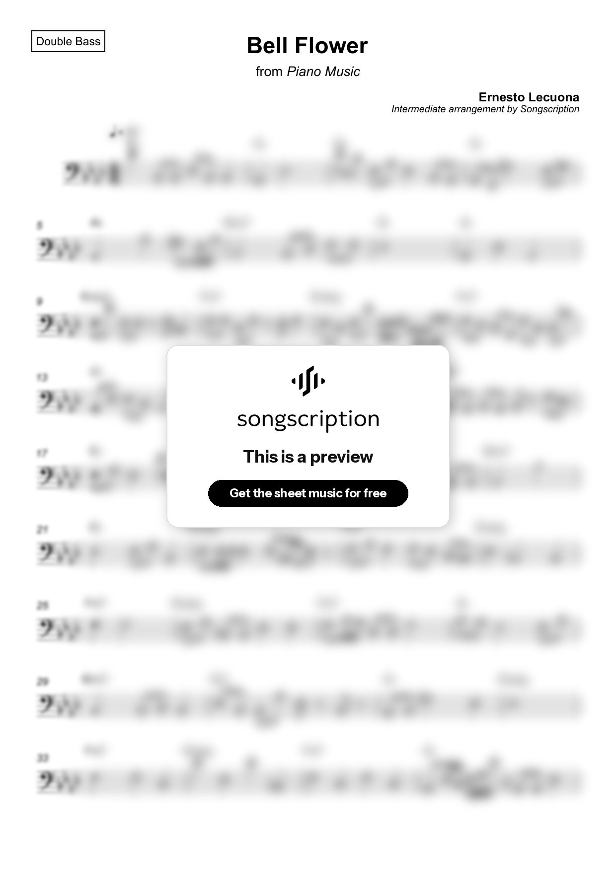 Intermediate Double Bass Sheet Music for "Bell Flower" by Ernesto Lecuona