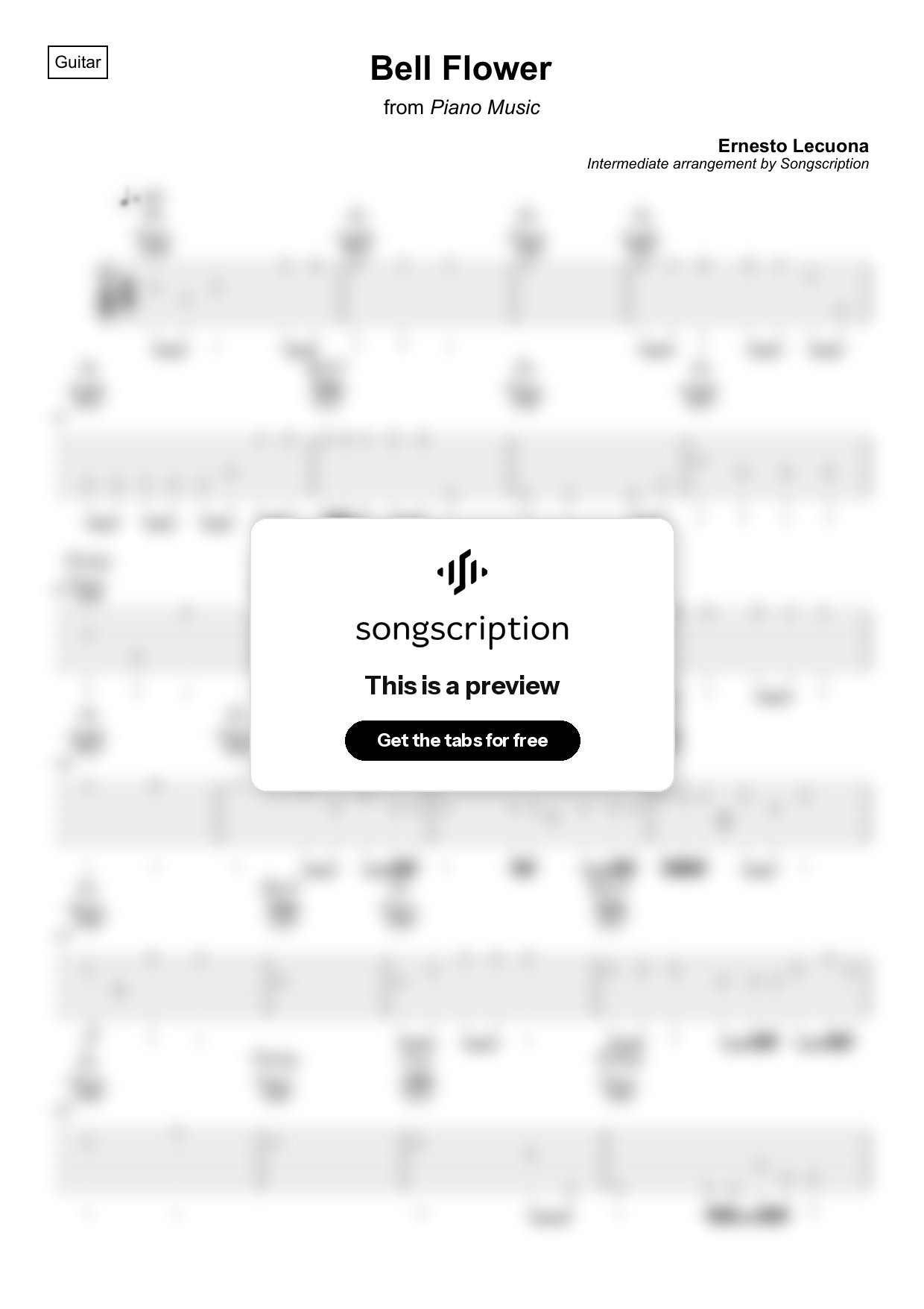Intermediate Acoustic Guitar Tabs for "Bell Flower" by Ernesto Lecuona